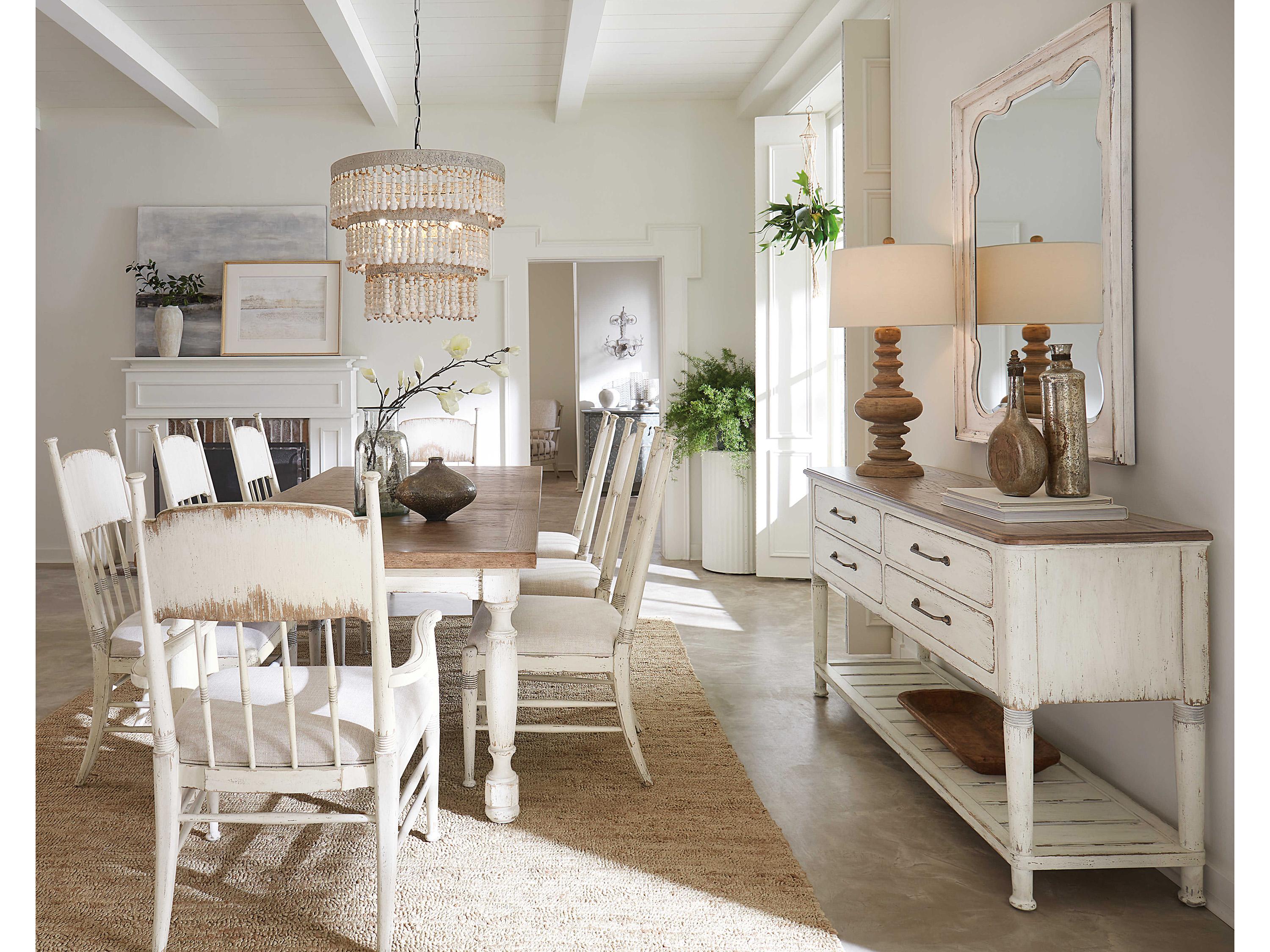 Hooker Furniture Americana Beige Oak Wood Upholstered Arm Dining Chair