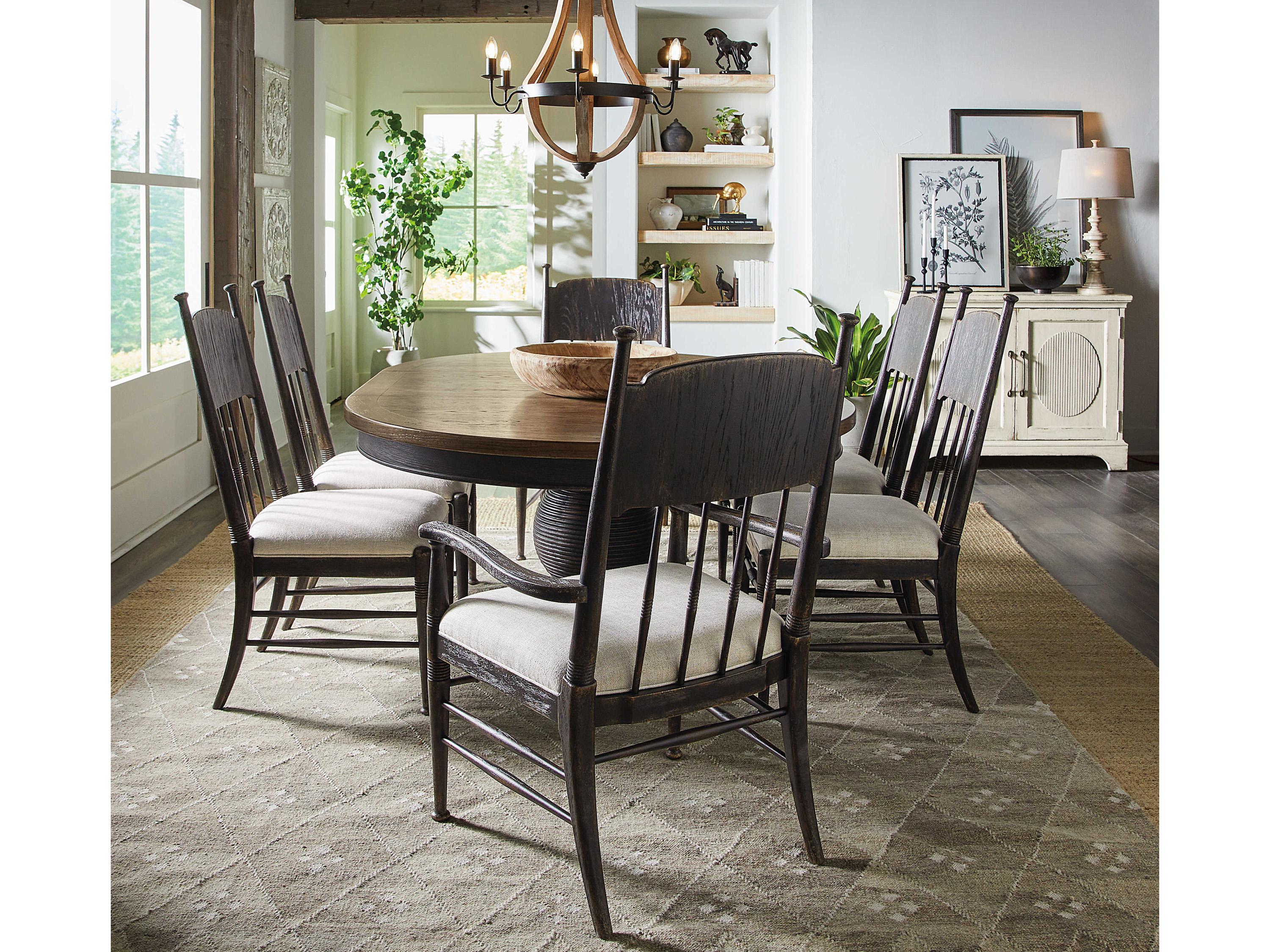 Hooker Furniture Americana Brown Oak Wood Upholstered Arm Dining Chair