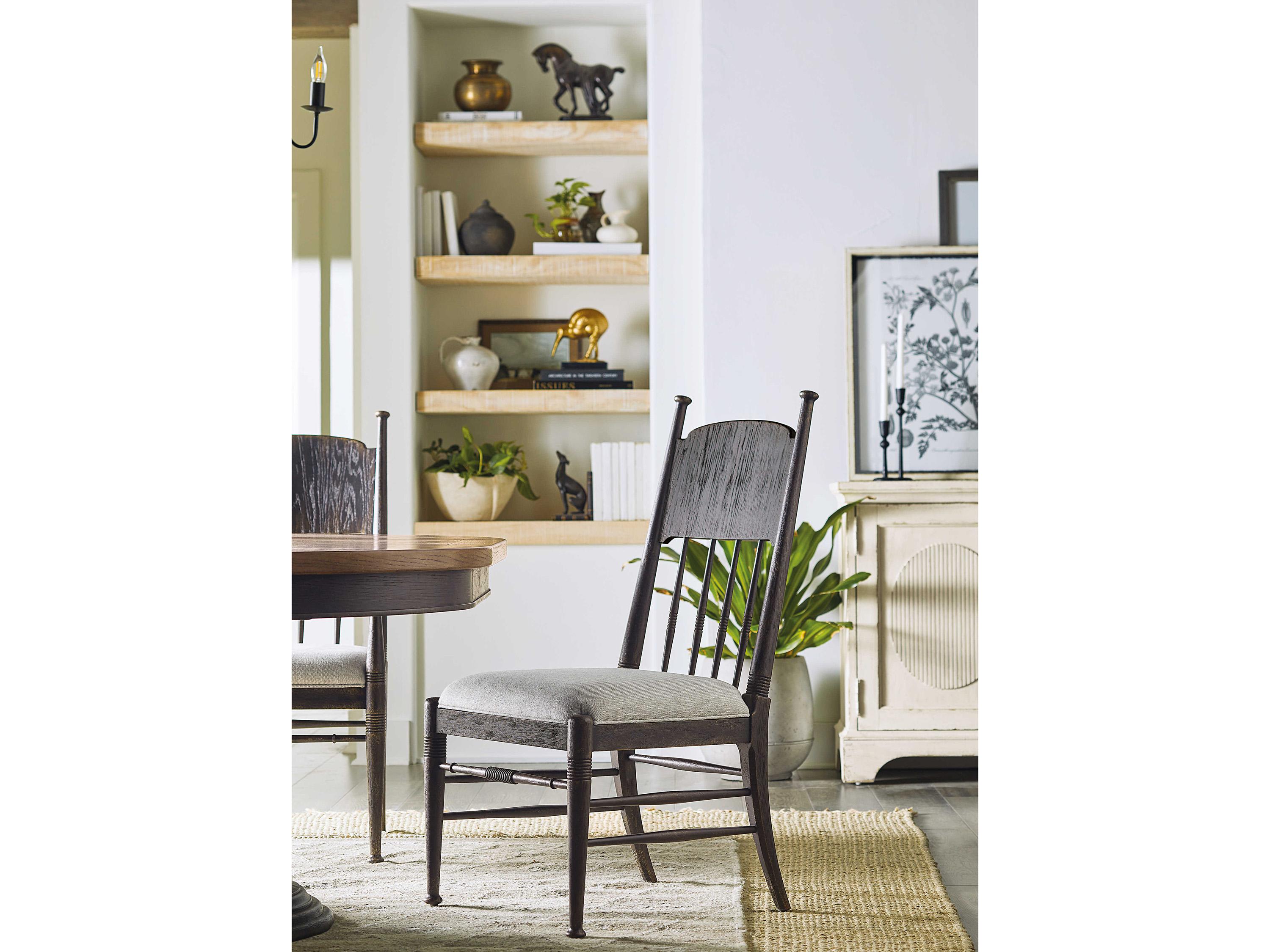 Hooker Furniture Americana Brown Oak Wood Upholstered Side Dining Chair