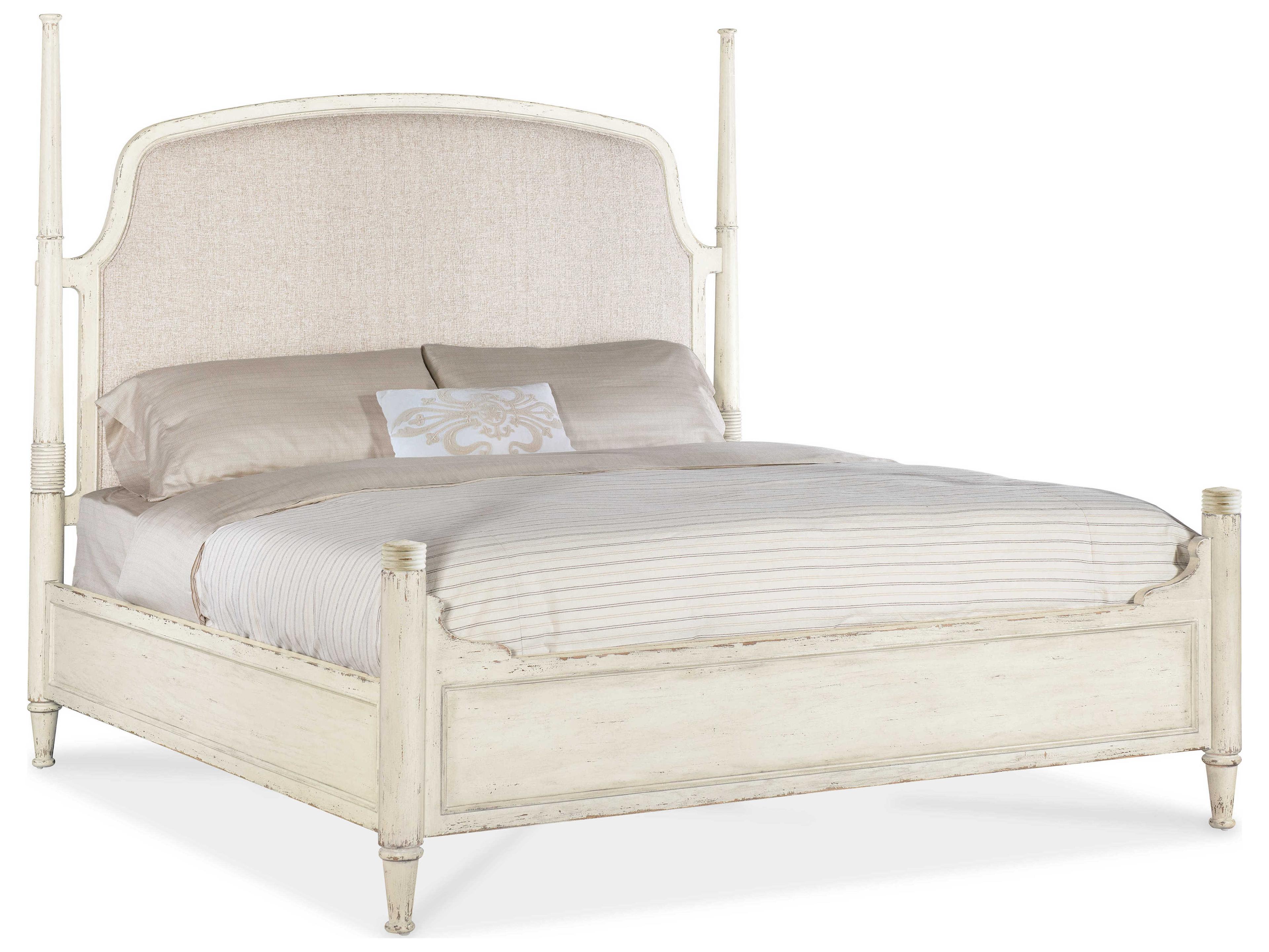 Hooker Furniture Americana Beige Oak Wood Upholstered King Four Poster Bed