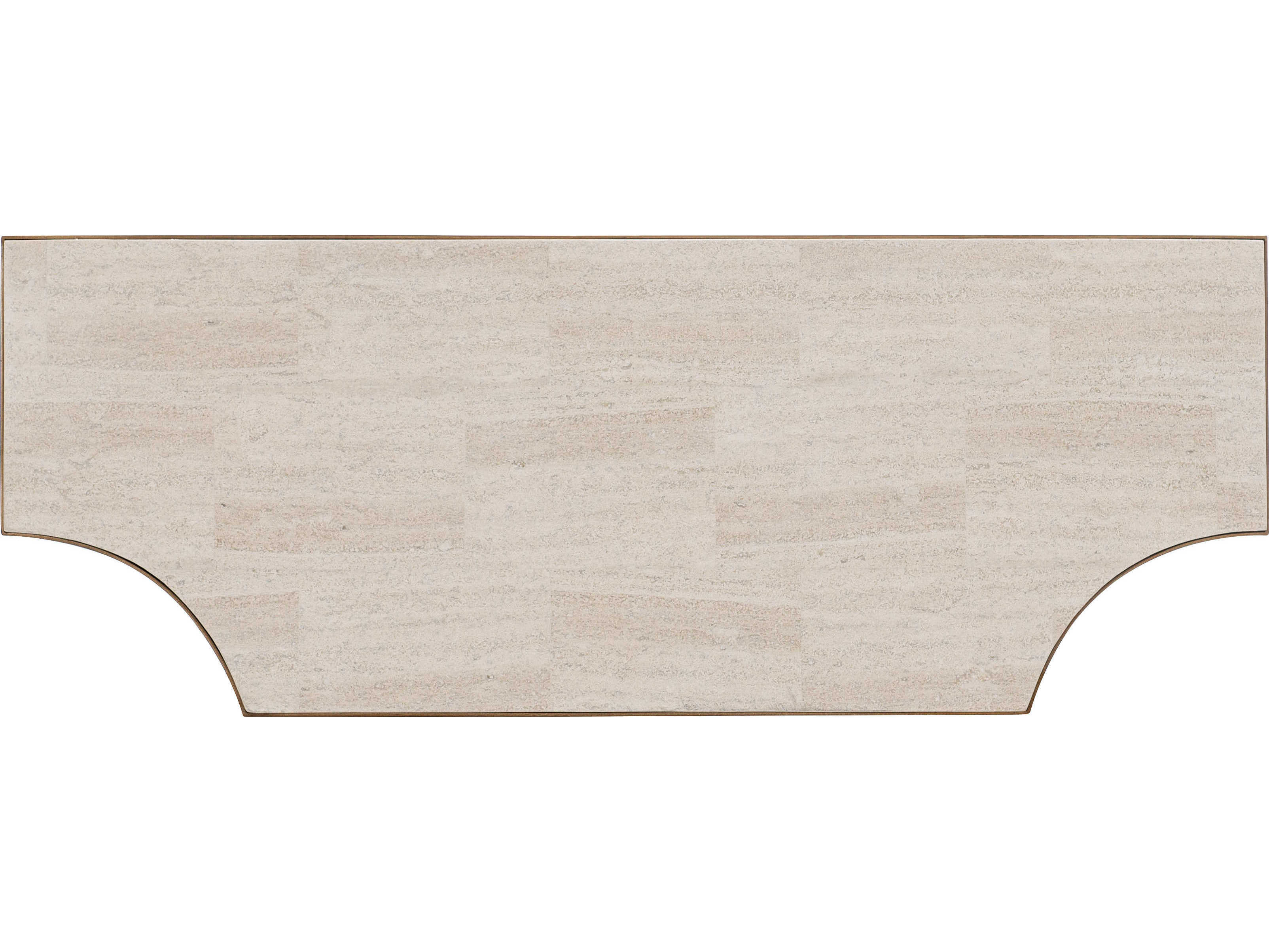 Hooker Furniture Commerce And Market Demilune White Travertine Stone Gold Console Table