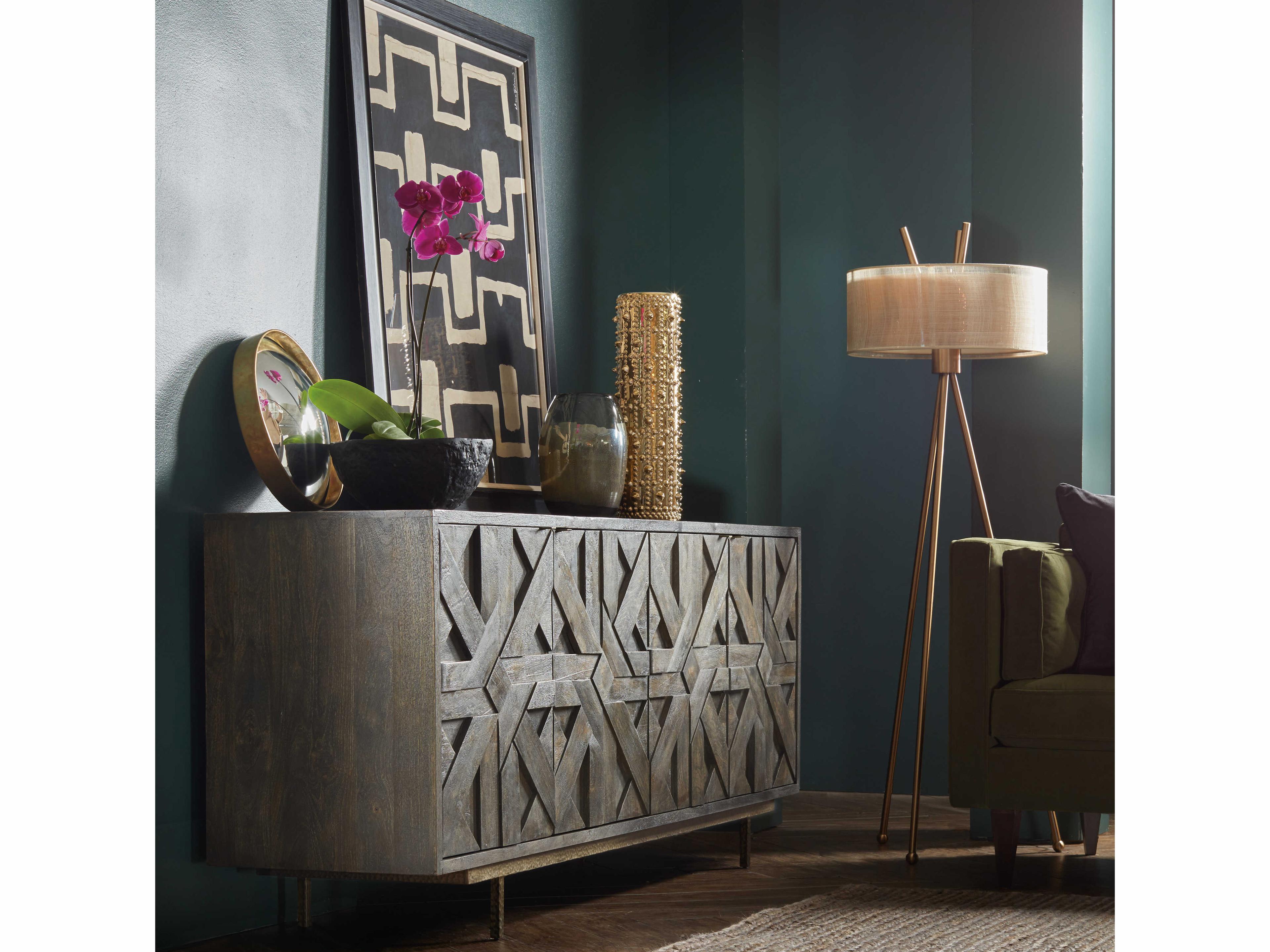 Hooker Furniture Commerce And Market Layer 80" Mango Wood Dark Credenza Sideboard