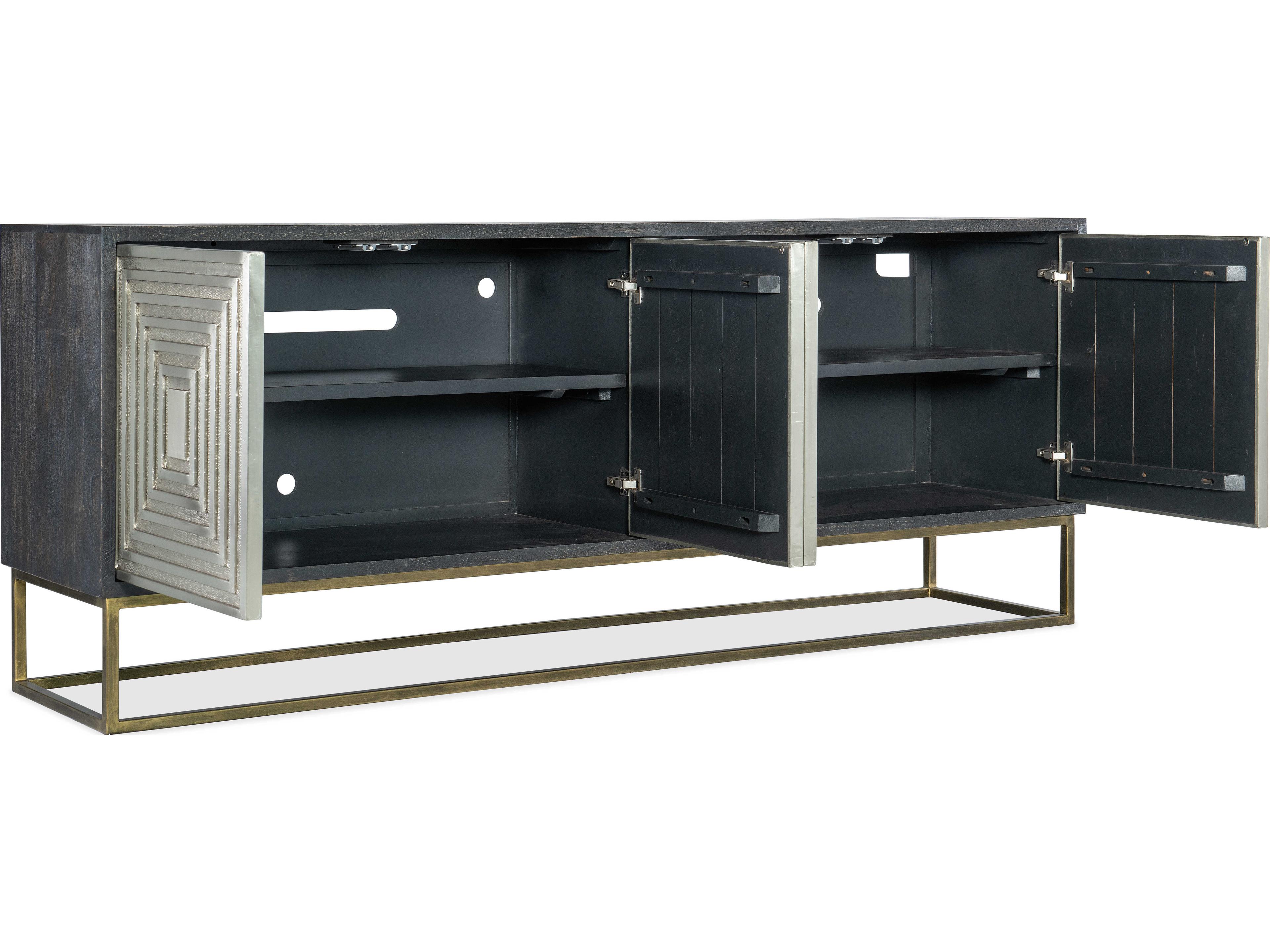 Hooker Furniture Commerce and Market Dimensions 80" Mango Wood Black Silver Credenza Sideboard