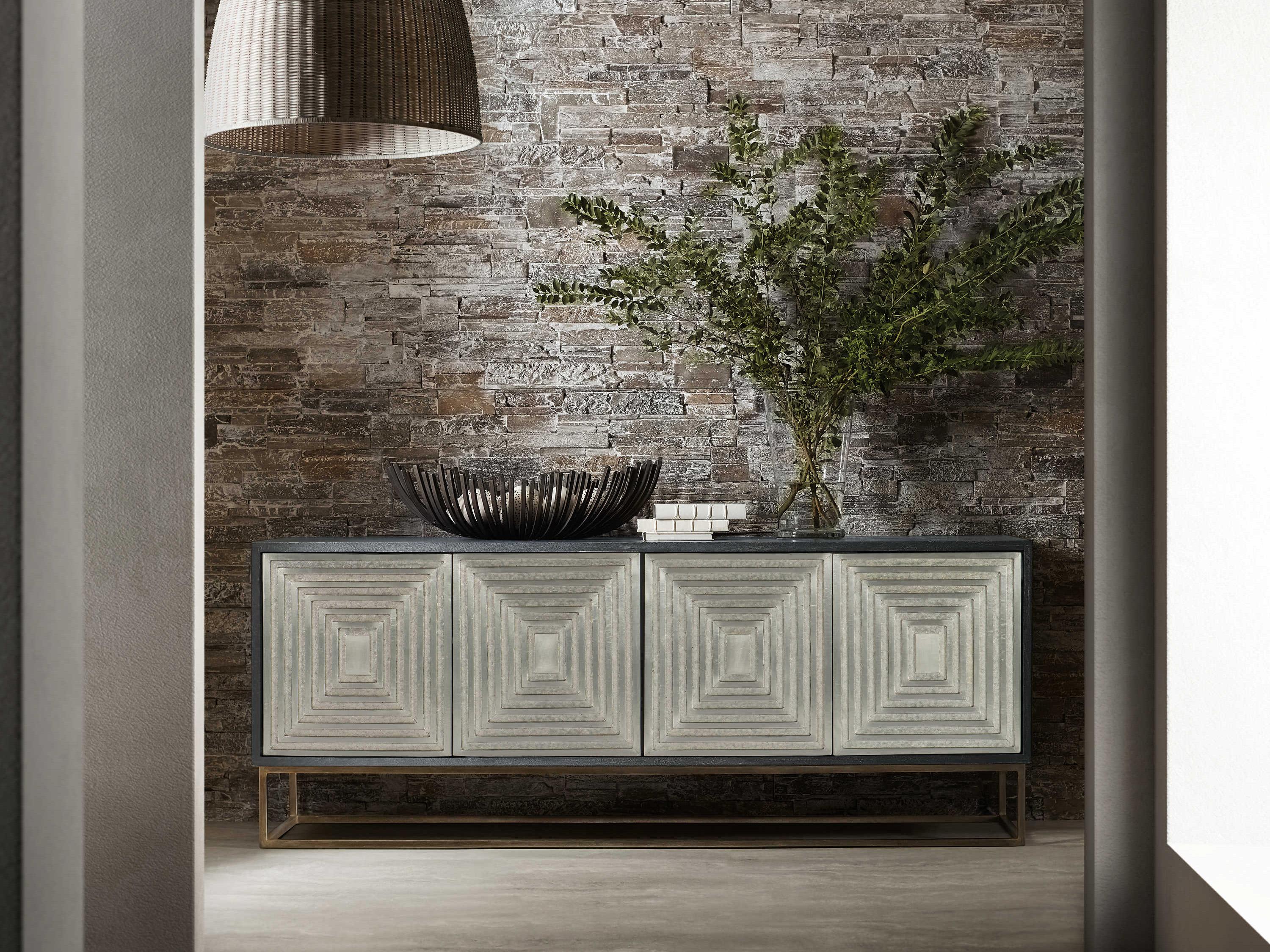 Hooker Furniture Commerce and Market Dimensions 80" Mango Wood Black Silver Credenza Sideboard