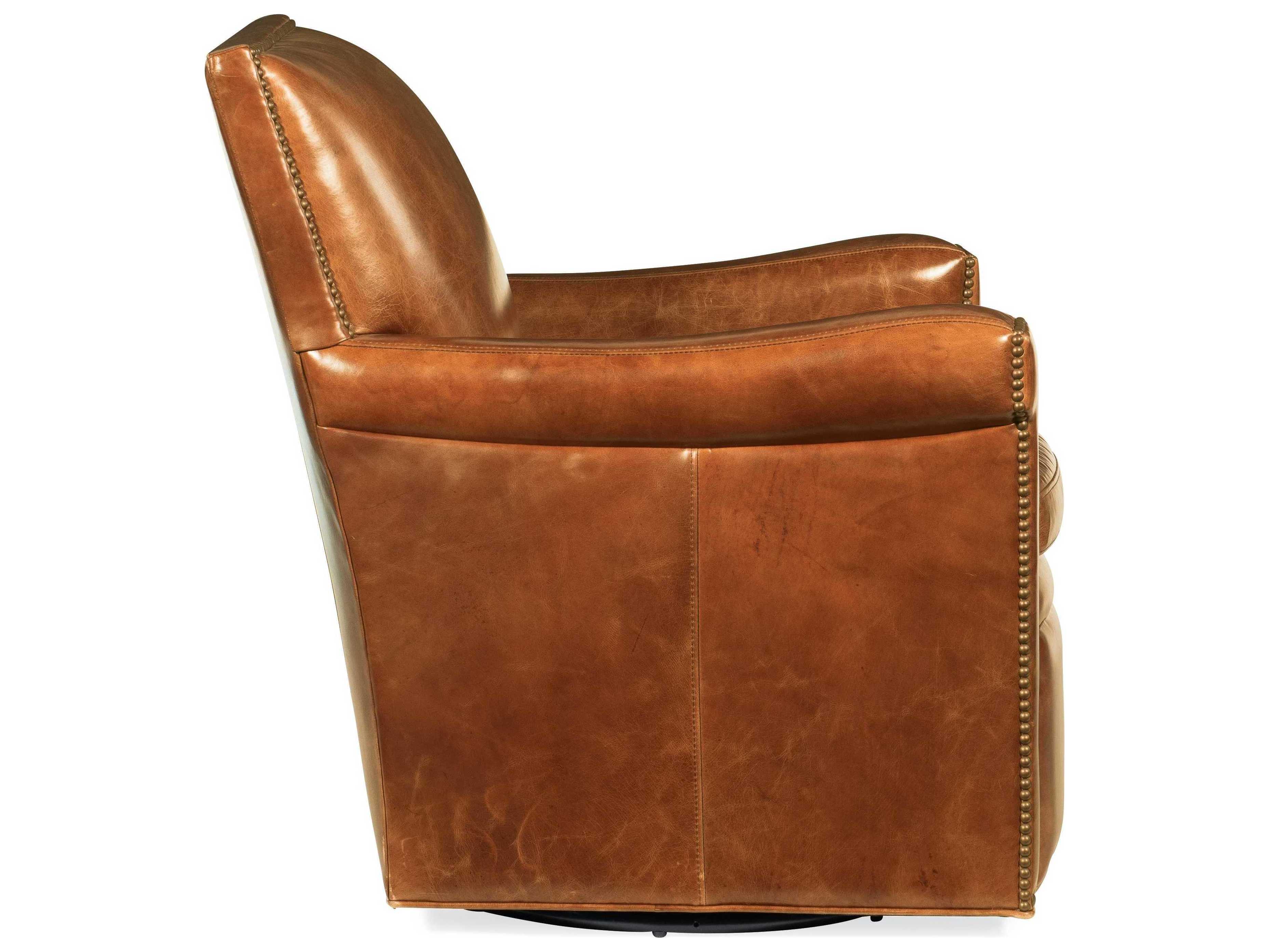 Hooker Furniture Jilian Swivel Brown Leather Club Chair