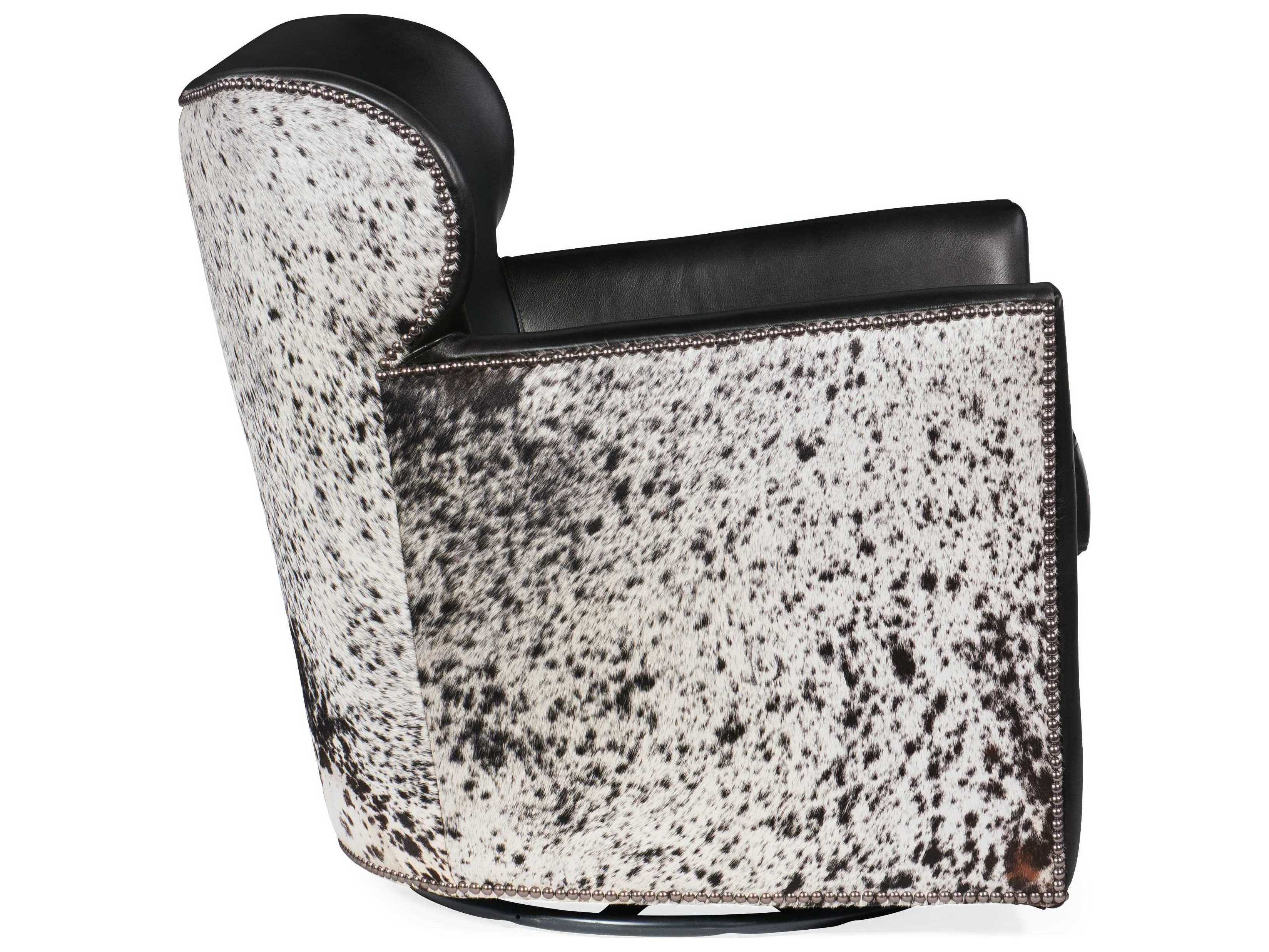 Hooker Furniture Kato Swivel Black Leather Accent Chair with Salt Pepper HOH