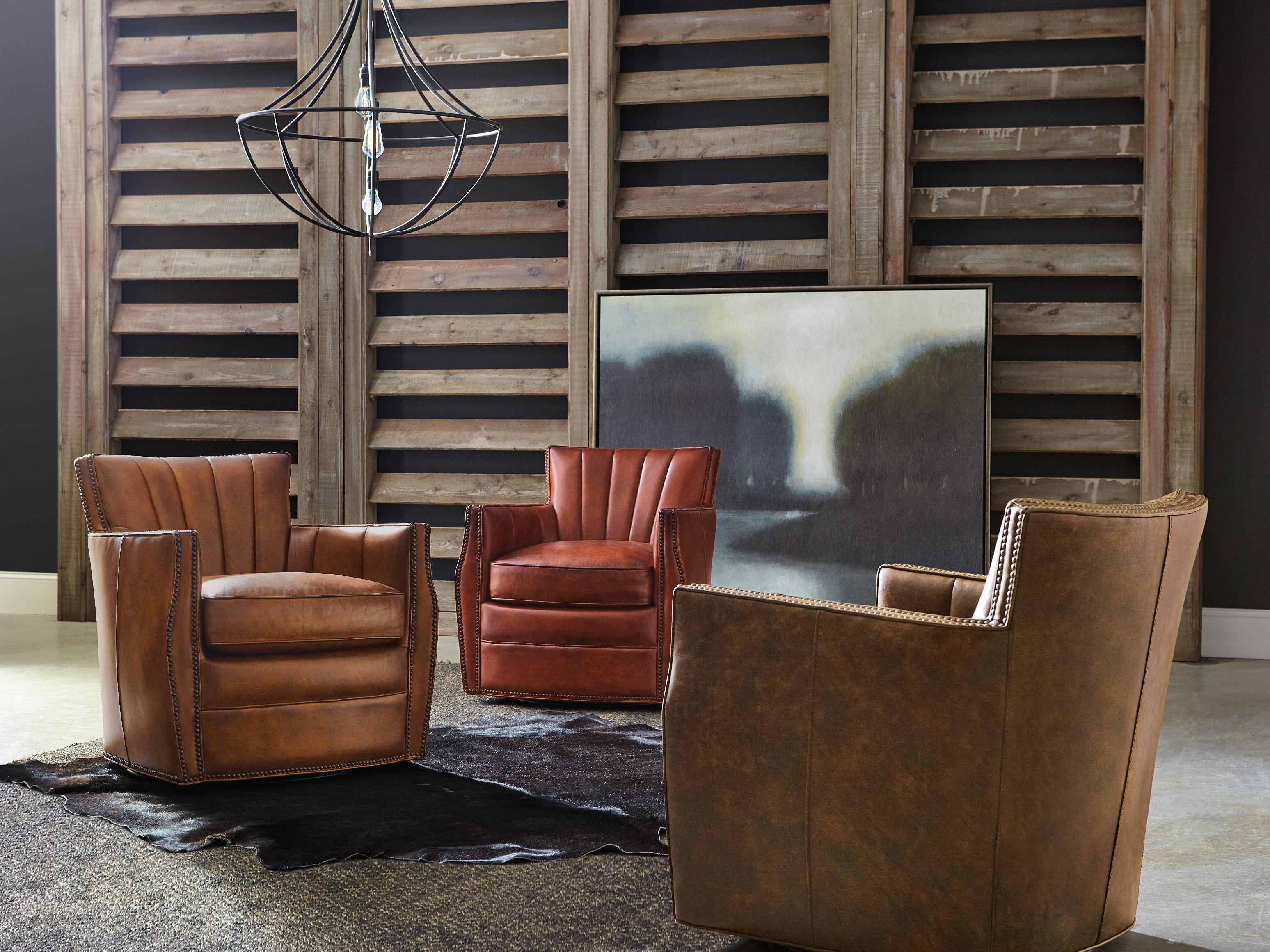 Hooker Furniture Carson Swivel Brown Leather Club Chair