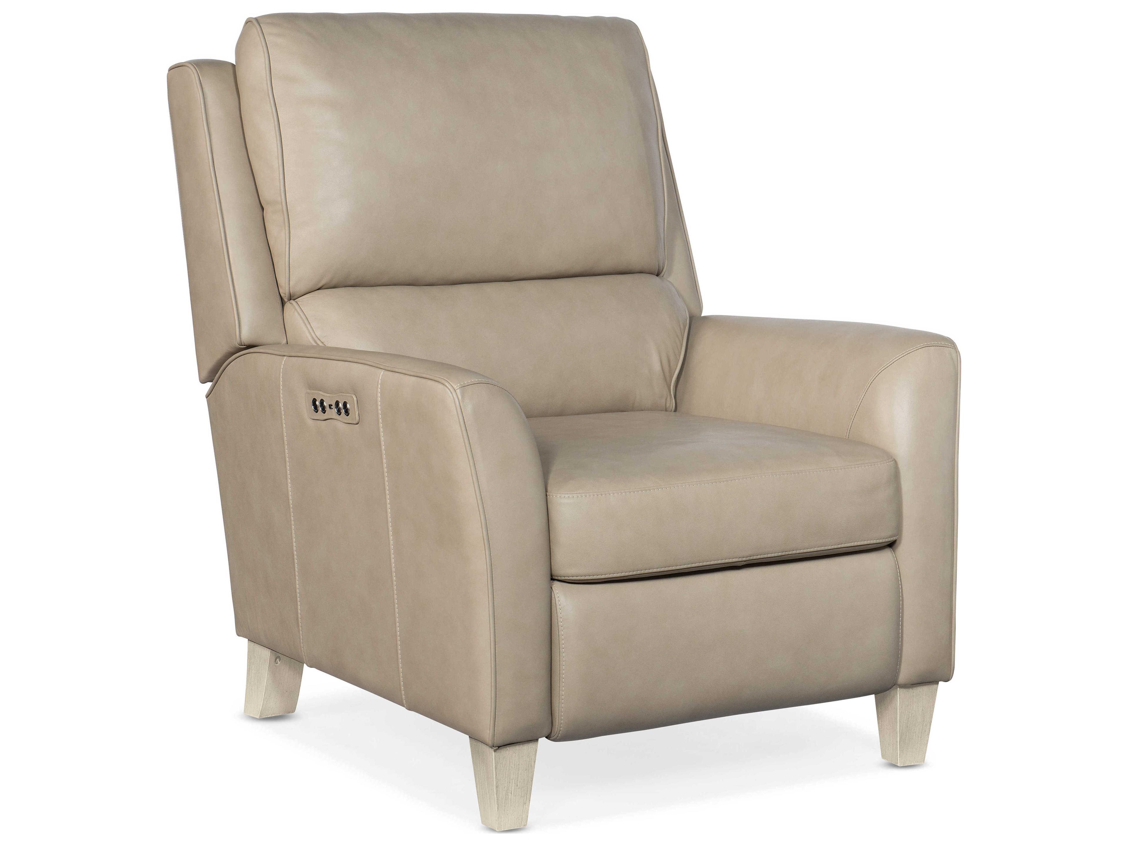 Hooker Furniture Dunes Aline Stone Wash White Beige Leather Power Recliner with Power Headrest