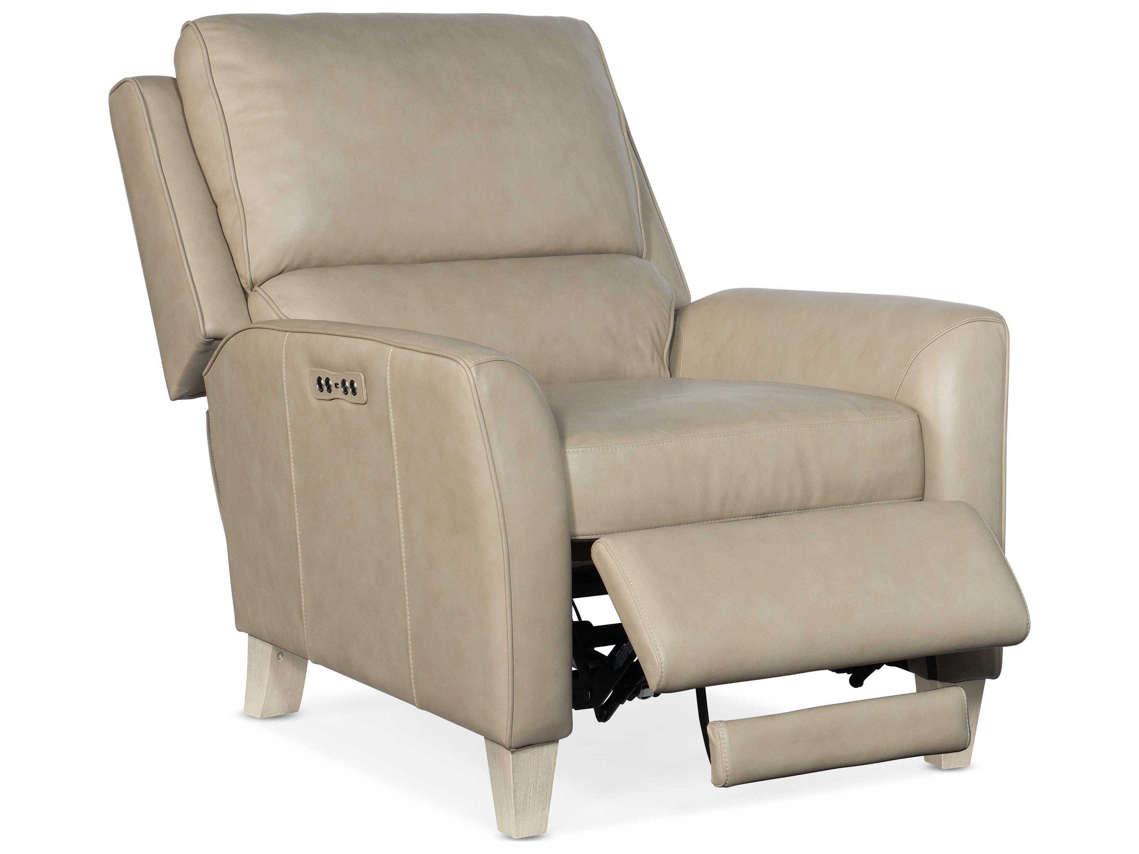 Hooker Furniture Dunes Aline Stone Wash White Beige Leather Power Recliner with Power Headrest