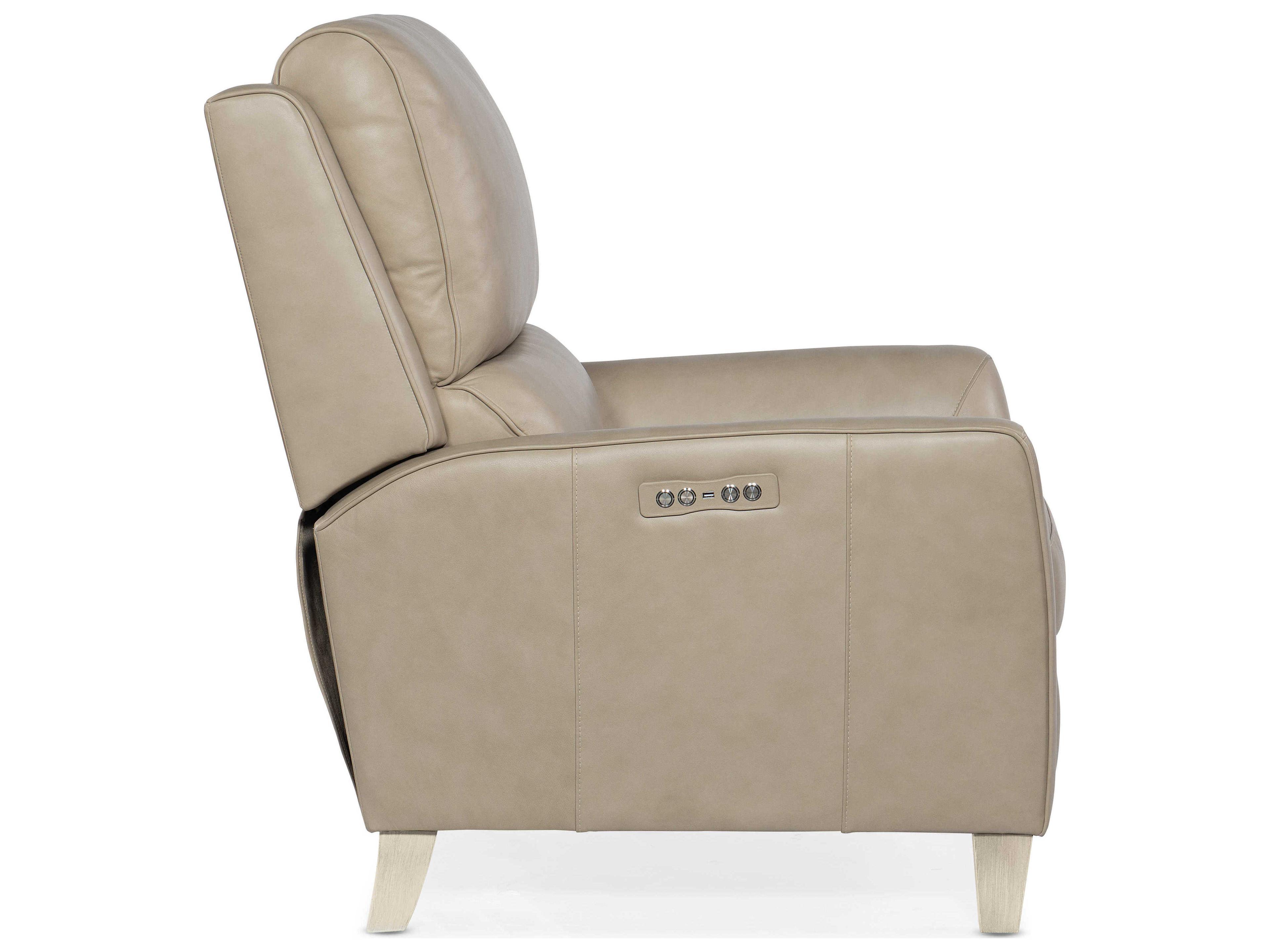 Hooker Furniture Dunes Aline Stone Wash White Beige Leather Power Recliner with Power Headrest