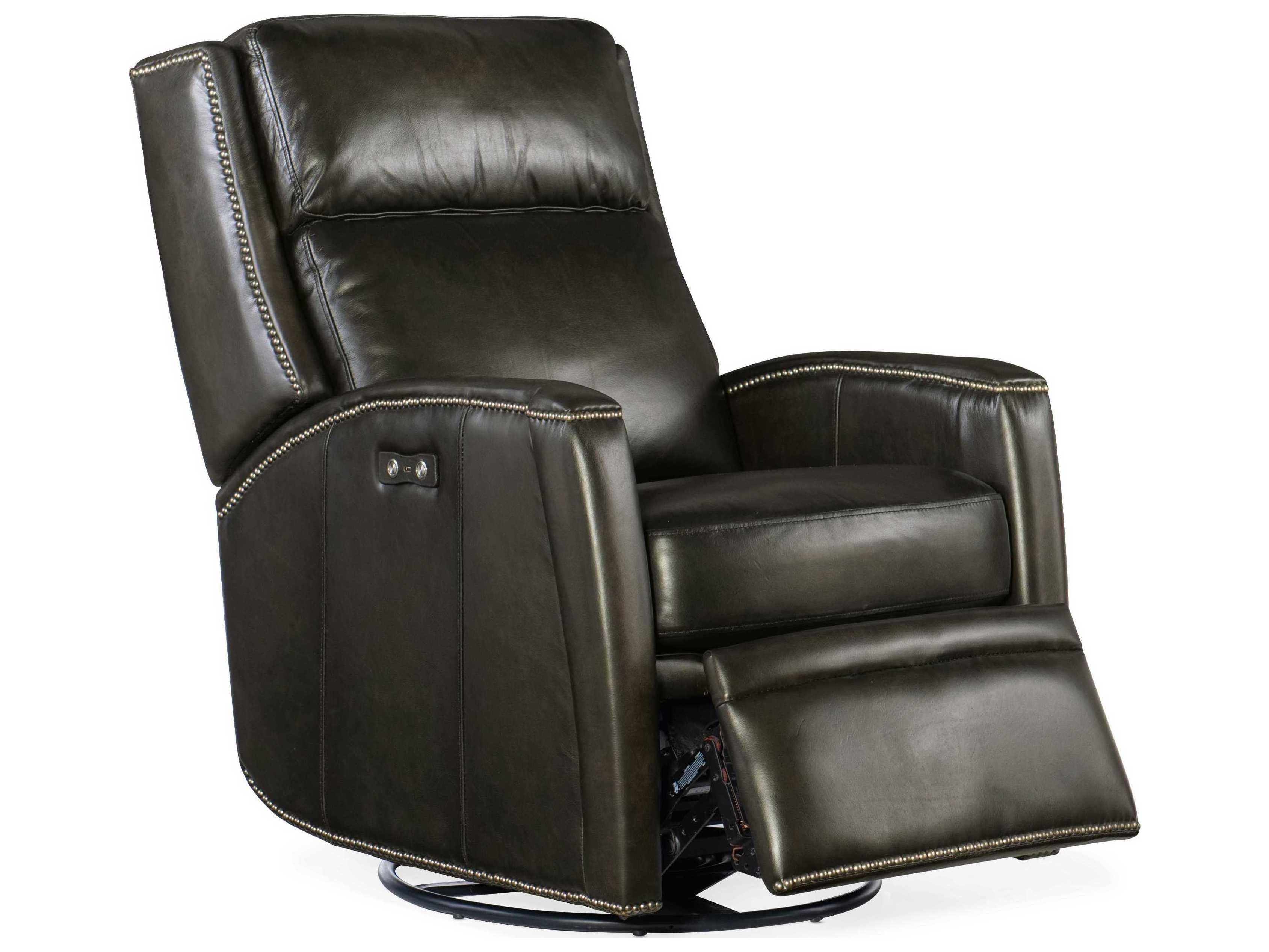 Luxecor Declan Power Swivel Glider Brindisi Trinita Black Leather Recliner