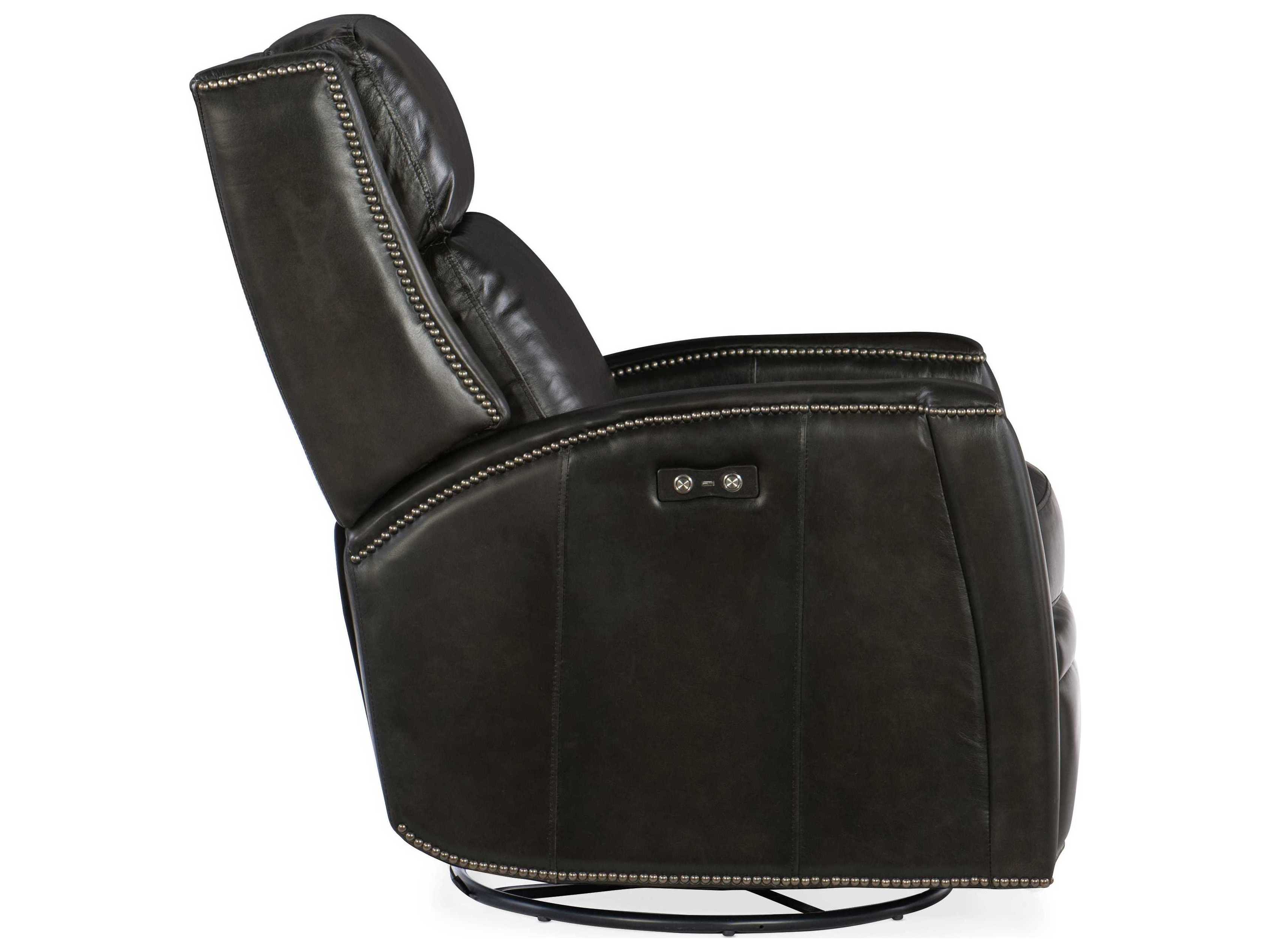 Luxecor Declan Power Swivel Glider Brindisi Trinita Black Leather Recliner