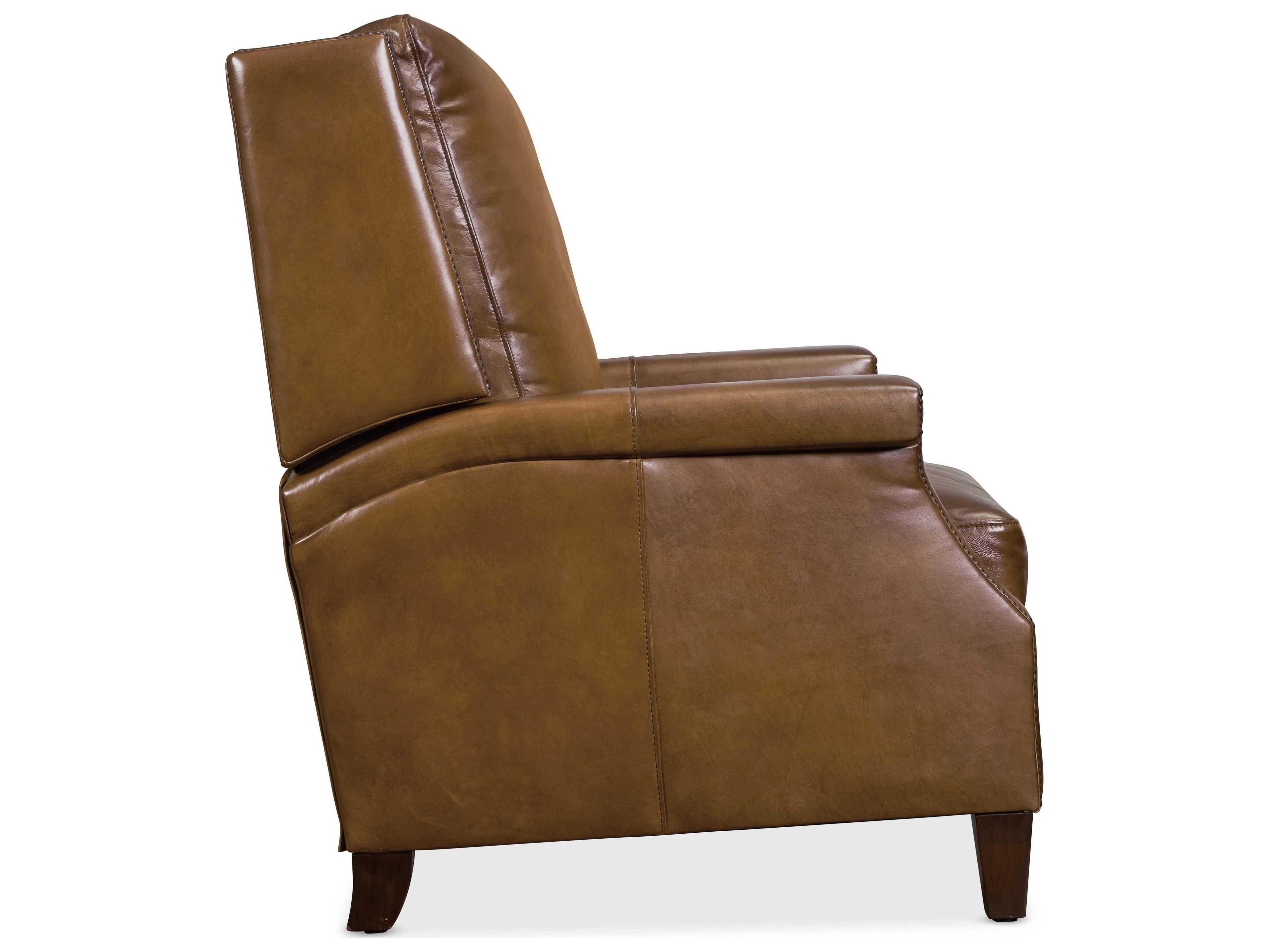 Hooker Furniture Kerley Manual Push Back Sarzana Fortress Dark Wood Brown Leather Recliner