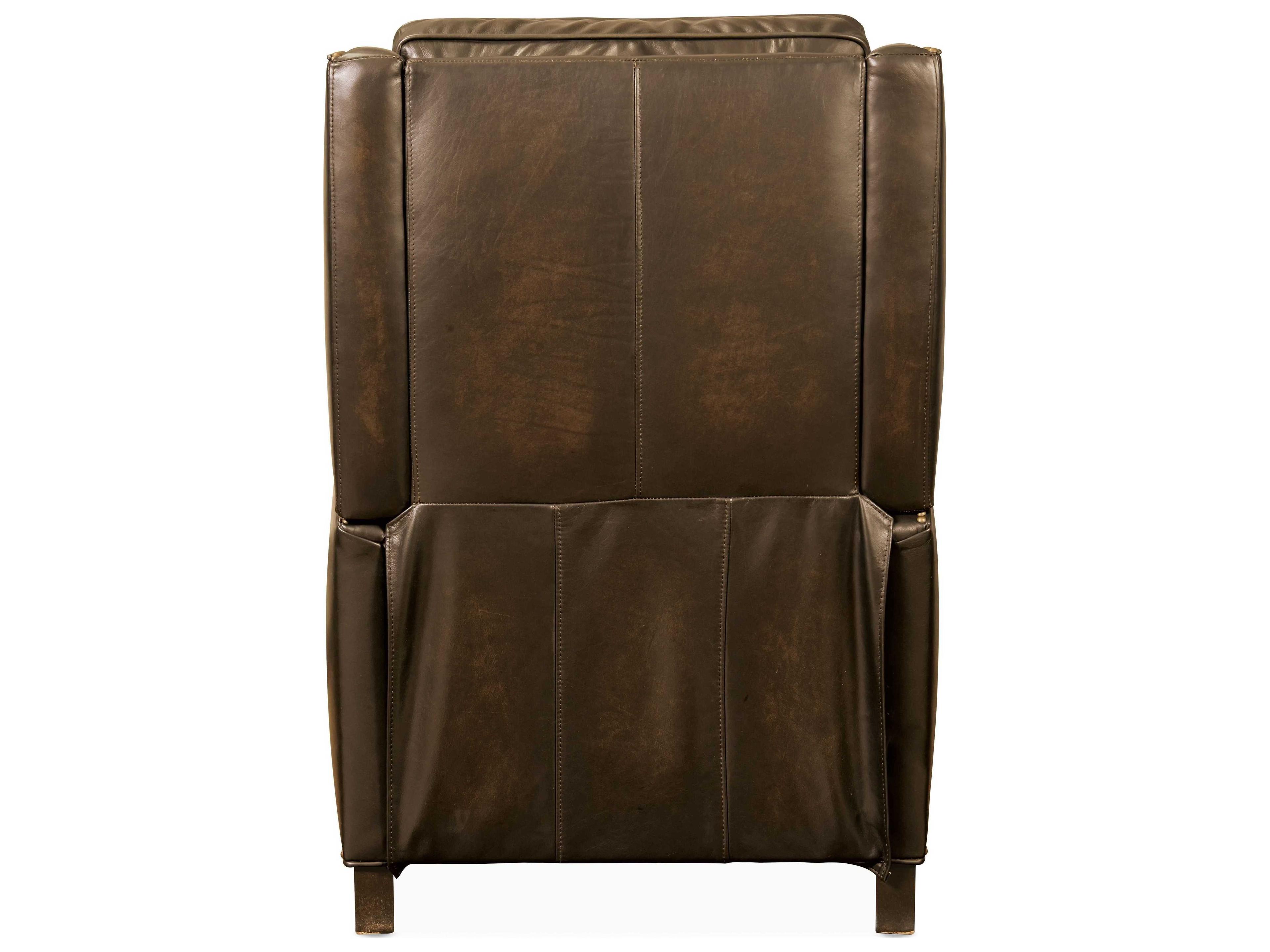 Hooker Furniture Kerley Manual Push Back Sarzana Fortress Dark Wood Brown Leather Recliner
