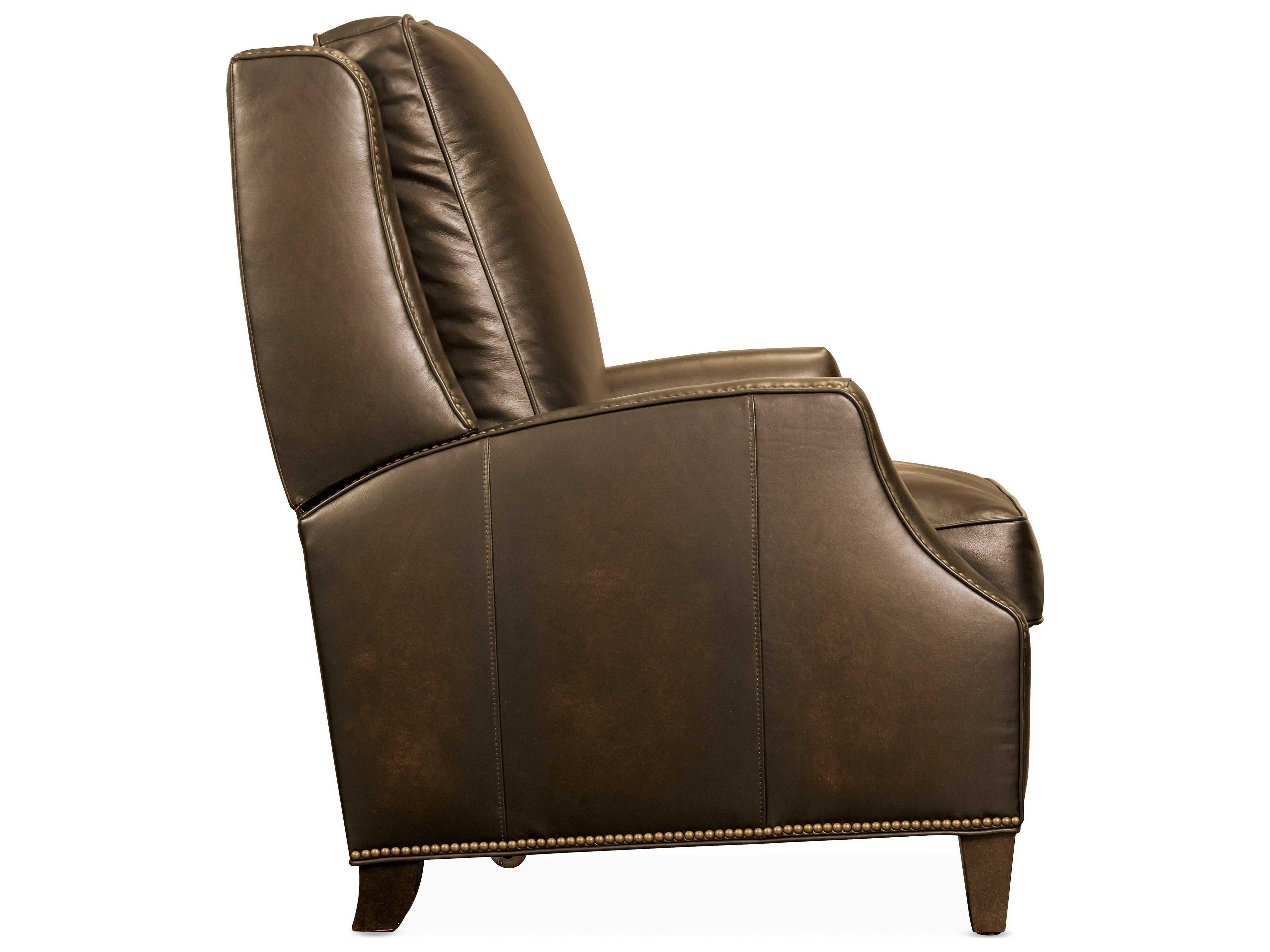 Hooker Furniture Collin Manual Push Back Checkmate Pawn Dark Wood Brown Leather Recliner