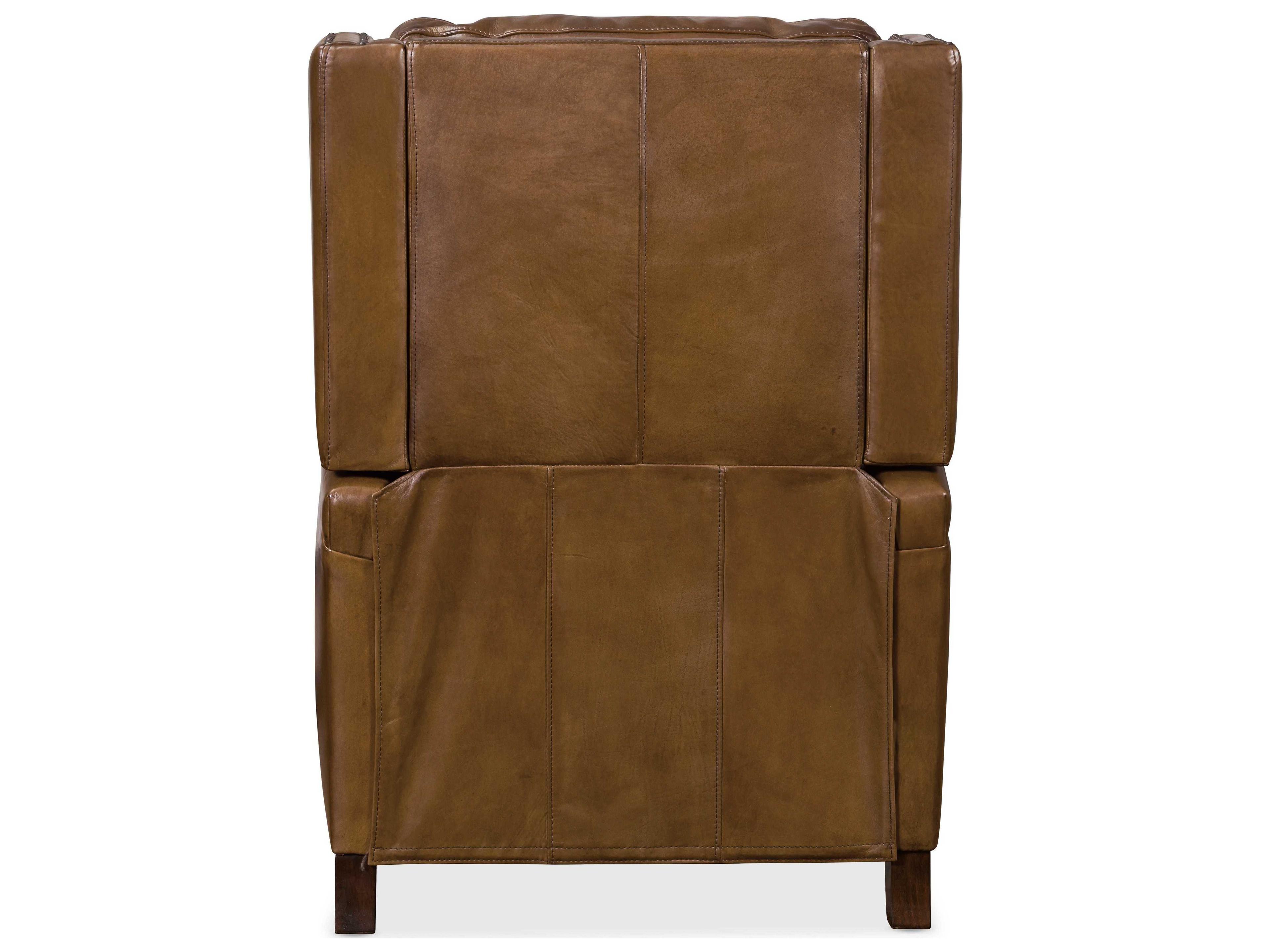 Hooker Furniture Collin Manual Push Back Checkmate Pawn Dark Wood Brown Leather Recliner