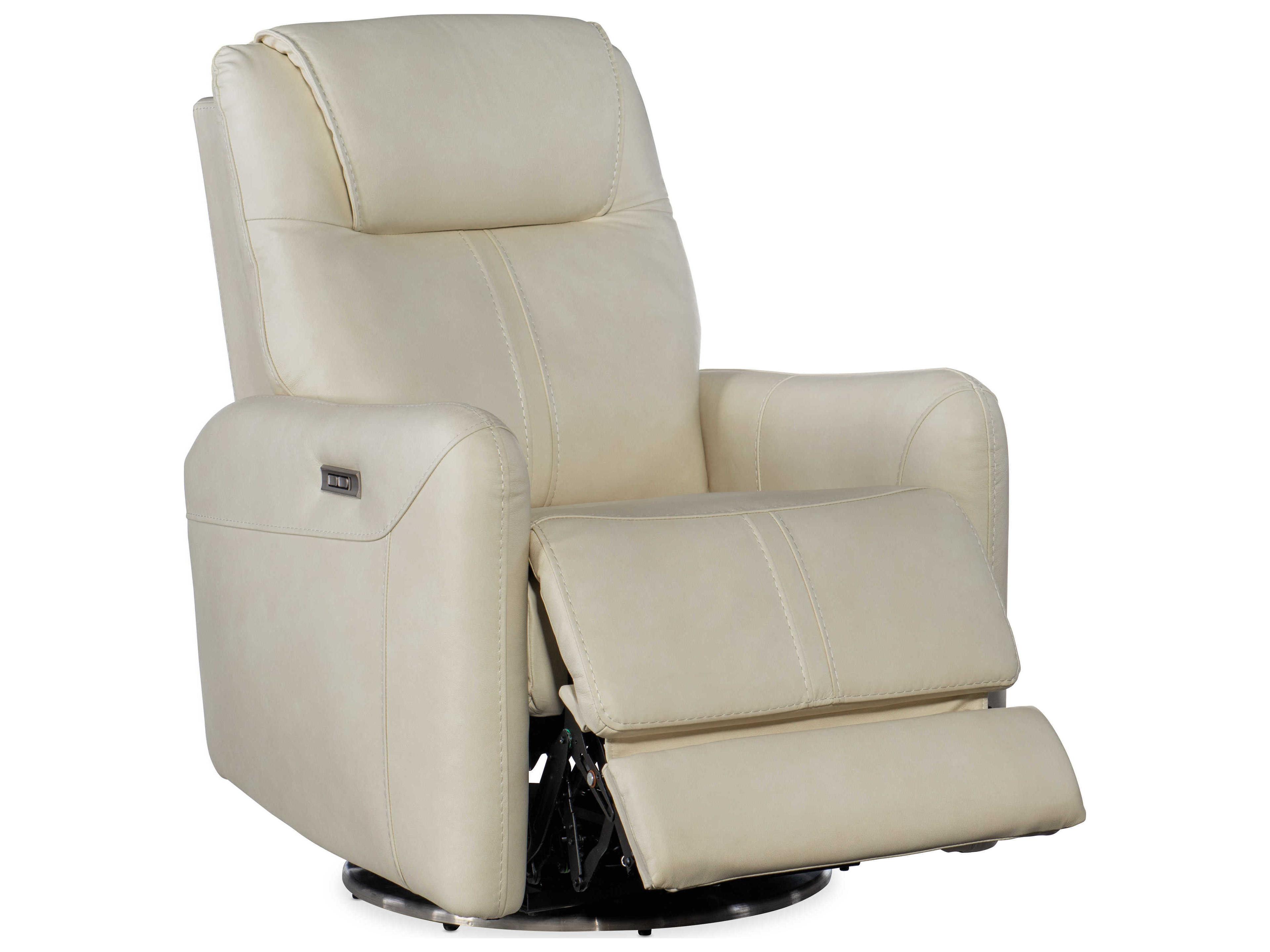 Luxecor Steffen Swivel Power Aline Snow White Leather Recliner with Headrest