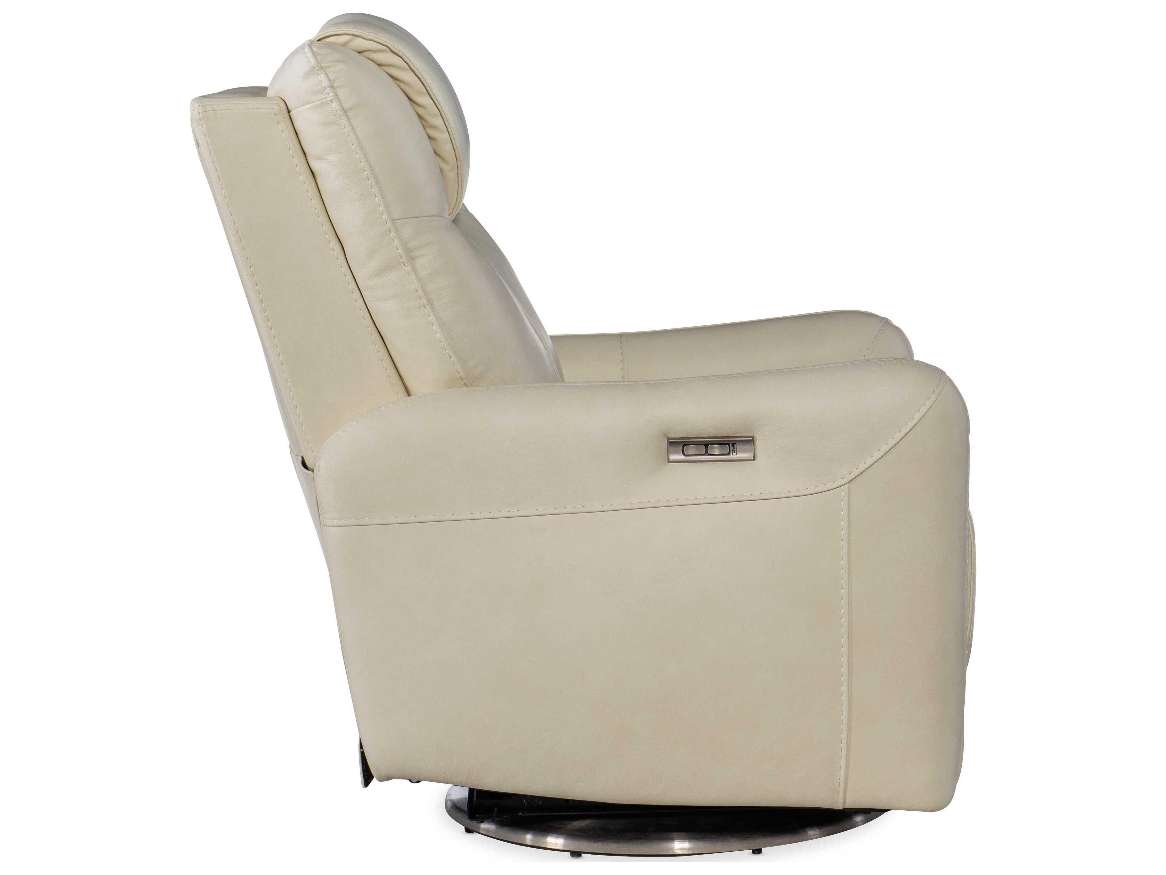 Luxecor Steffen Swivel Power Aline Snow White Leather Recliner with Headrest