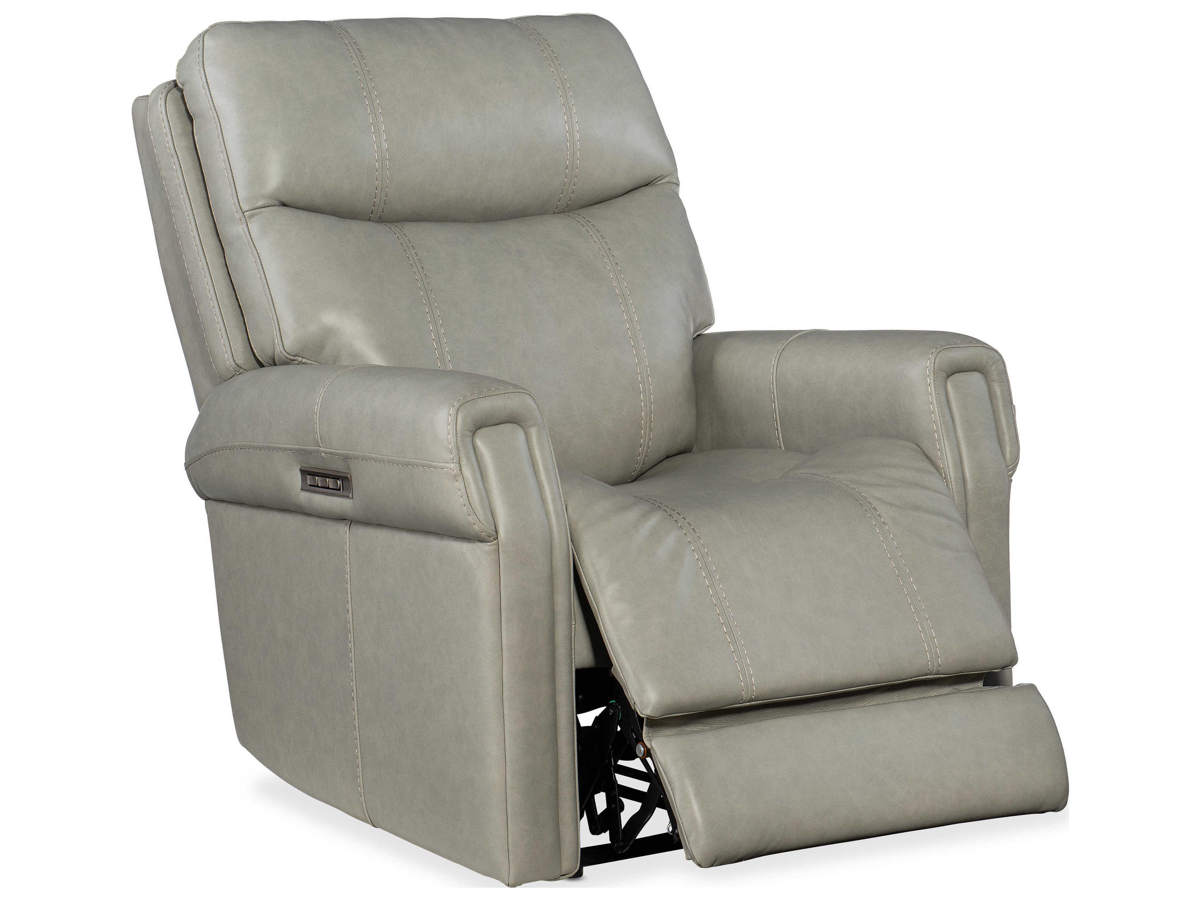 Hooker Furniture Carroll Power Milton Fog Gray Leather Recliner with Headrest and Lumbar