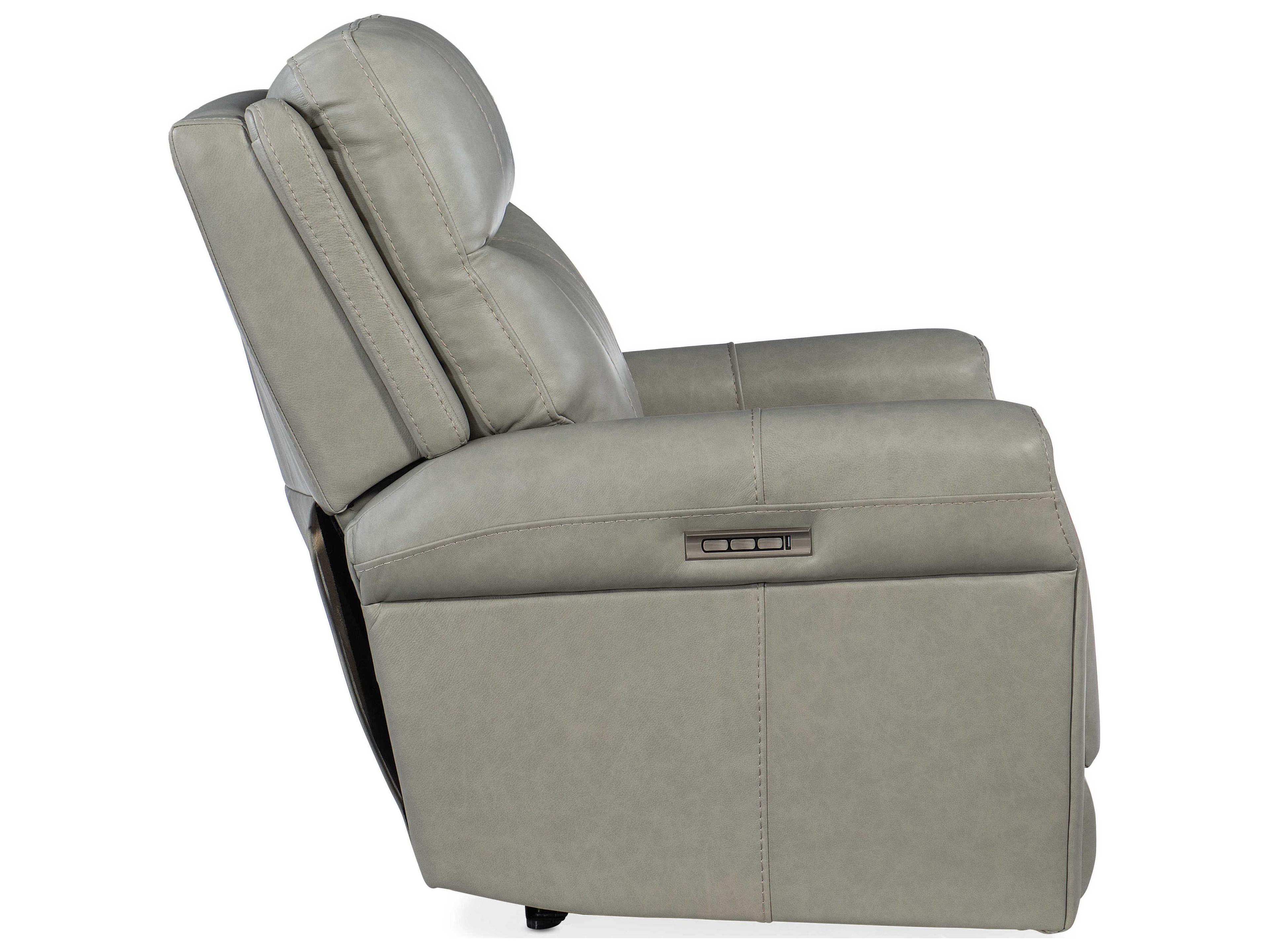 Hooker Furniture Carroll Power Milton Fog Gray Leather Recliner with Headrest and Lumbar