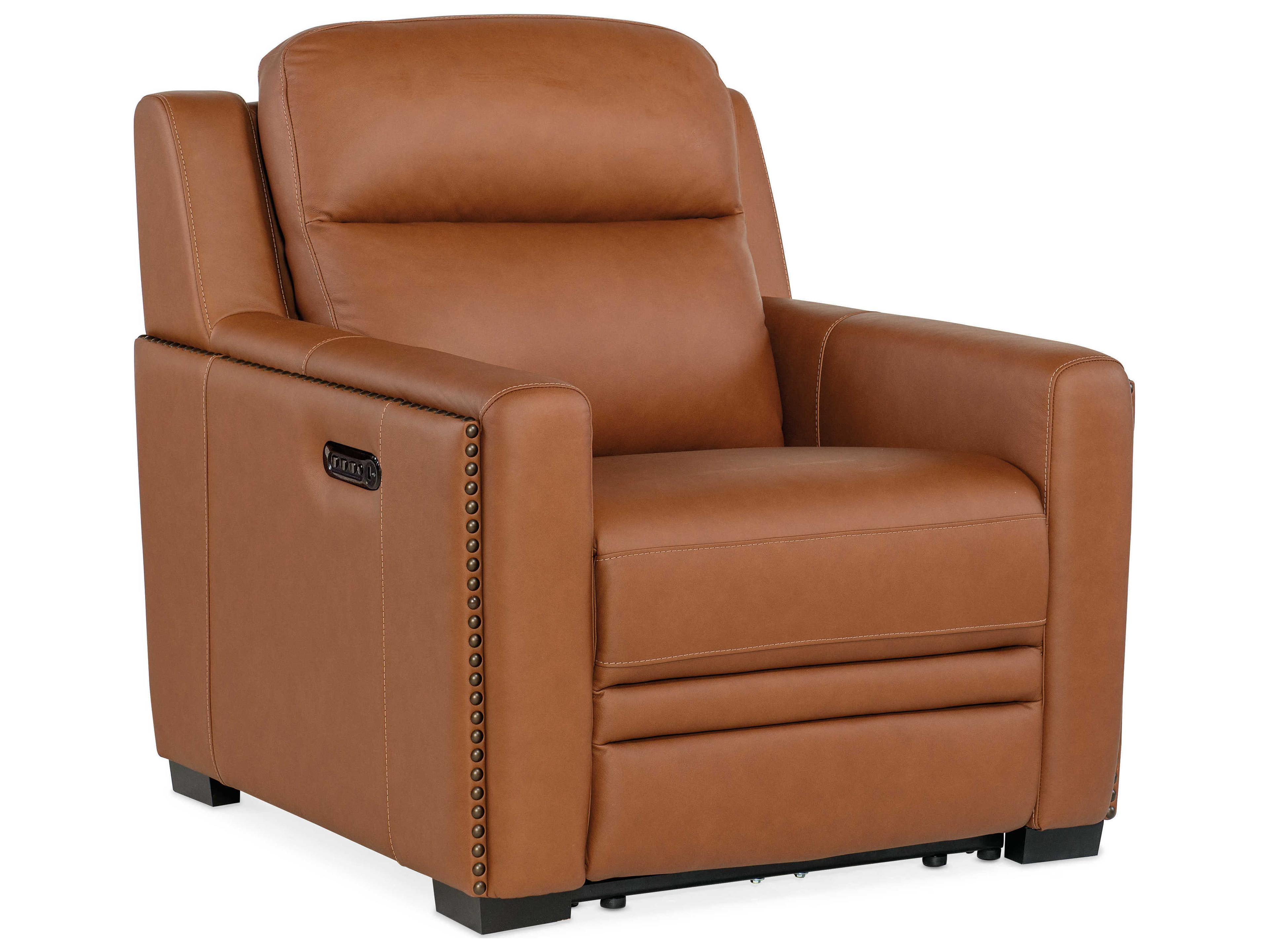 Hooker Furniture McKinley Power Candid Spice Dark Wood Brown Leather Recliner with Headrest & Lumbar