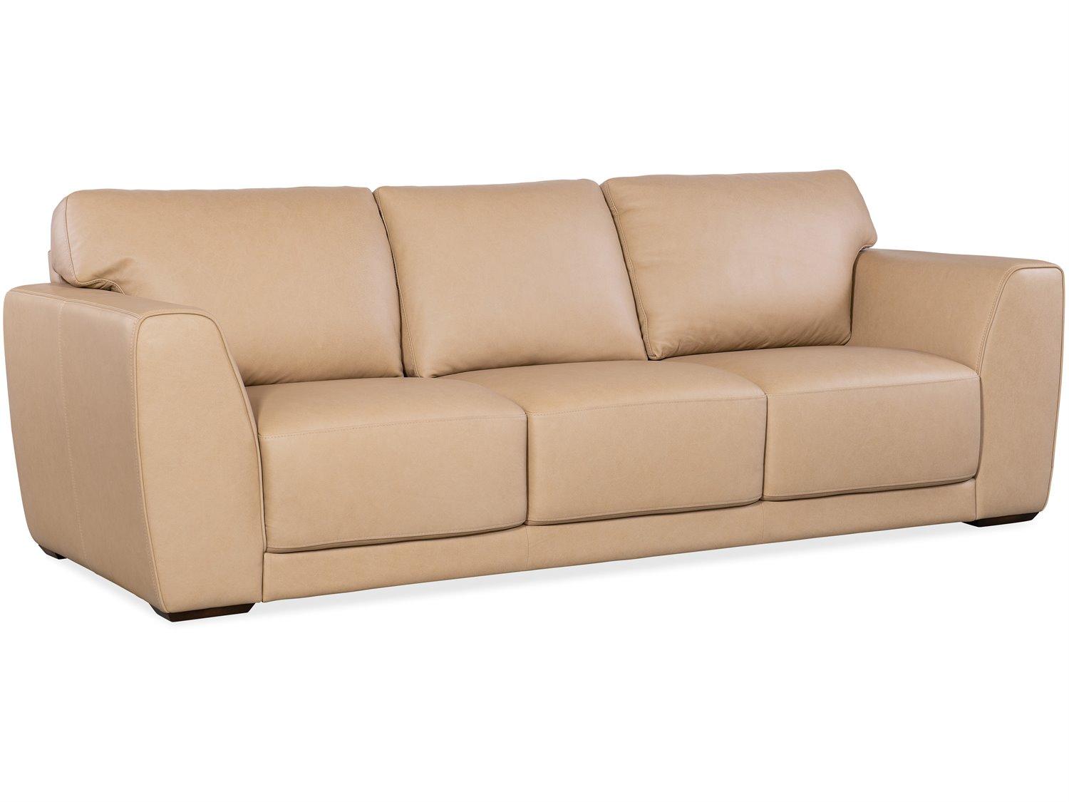 Hooker Furniture Ss Keys Dark Wood Beige Leather Sofa