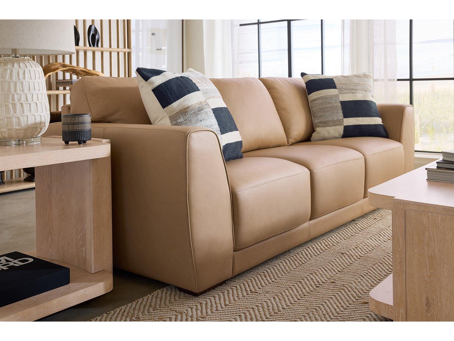 Hooker Furniture Ss Keys Dark Wood Beige Leather Sofa