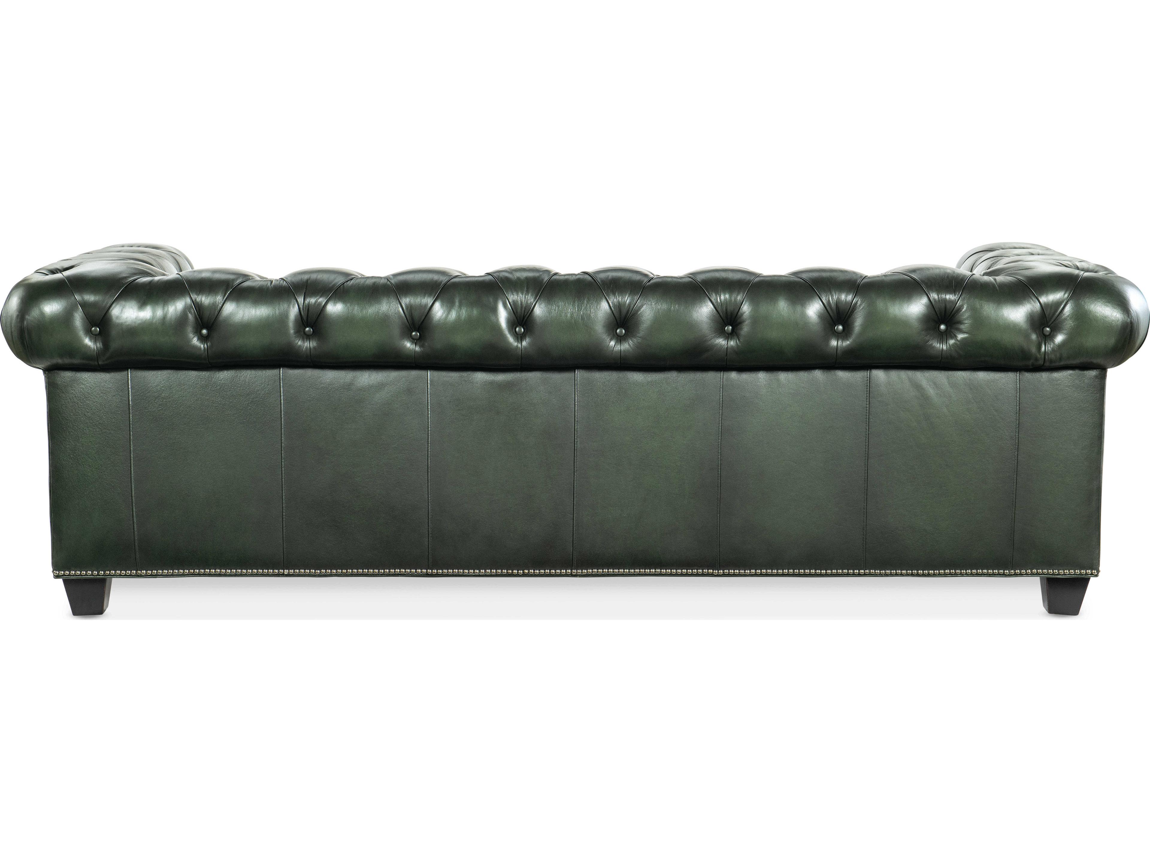 Hooker Furniture Charleston Tufted Sarzana Portal Black Green Leather Sofa