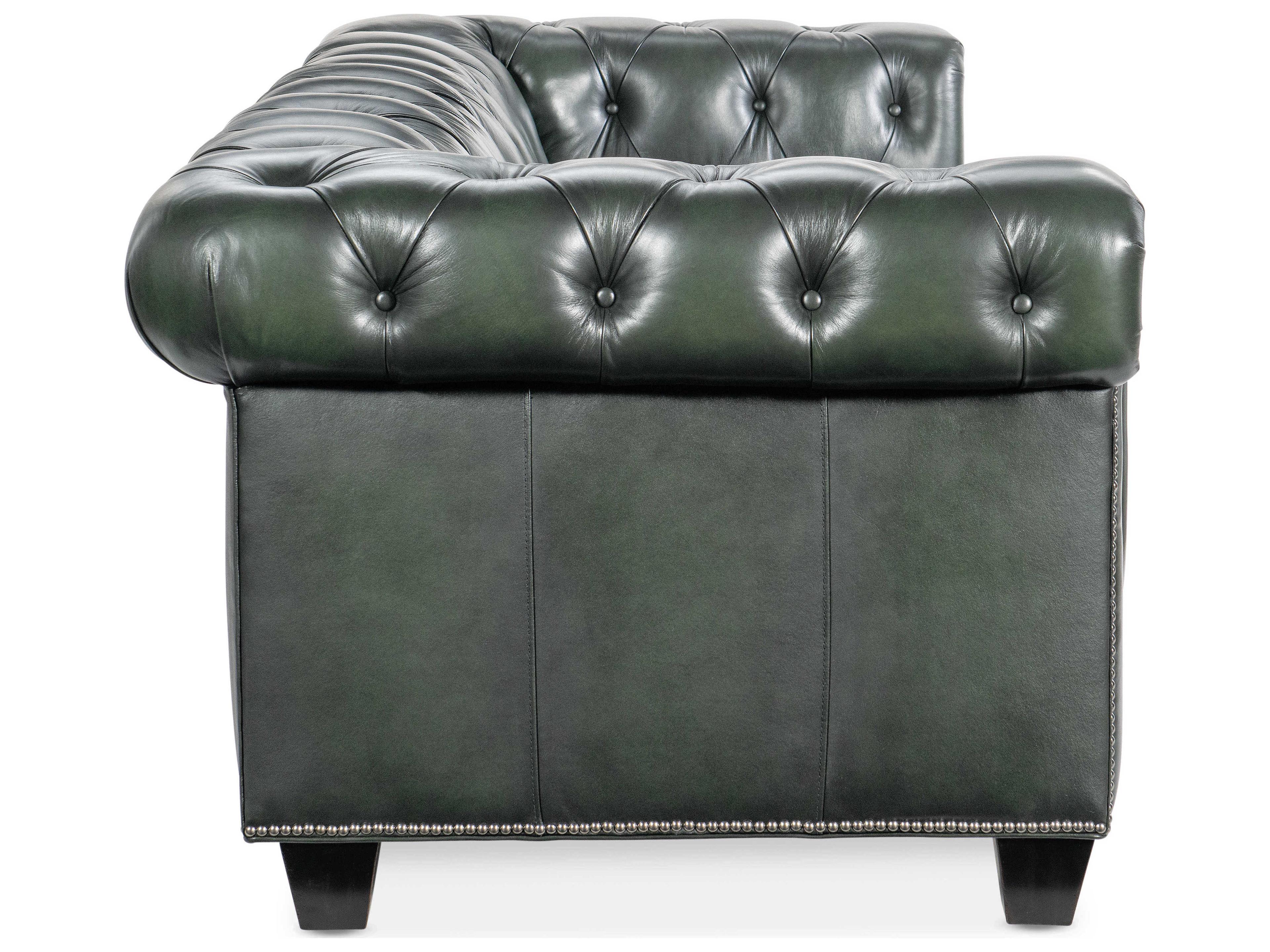 Hooker Furniture Charleston Tufted Sarzana Portal Black Green Leather Sofa