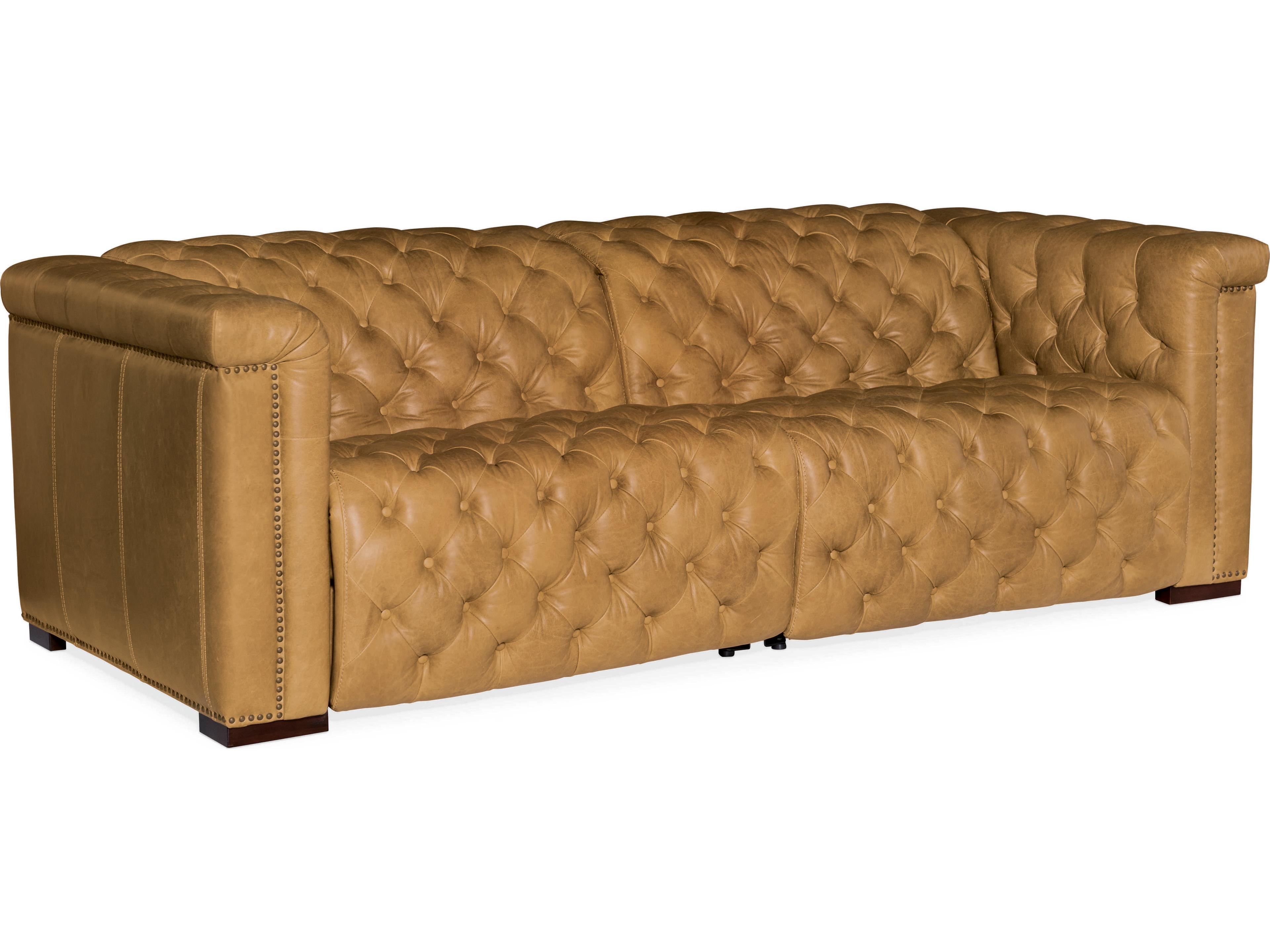 Luxecor Heritage Dark Wood Tan Leather Sofa