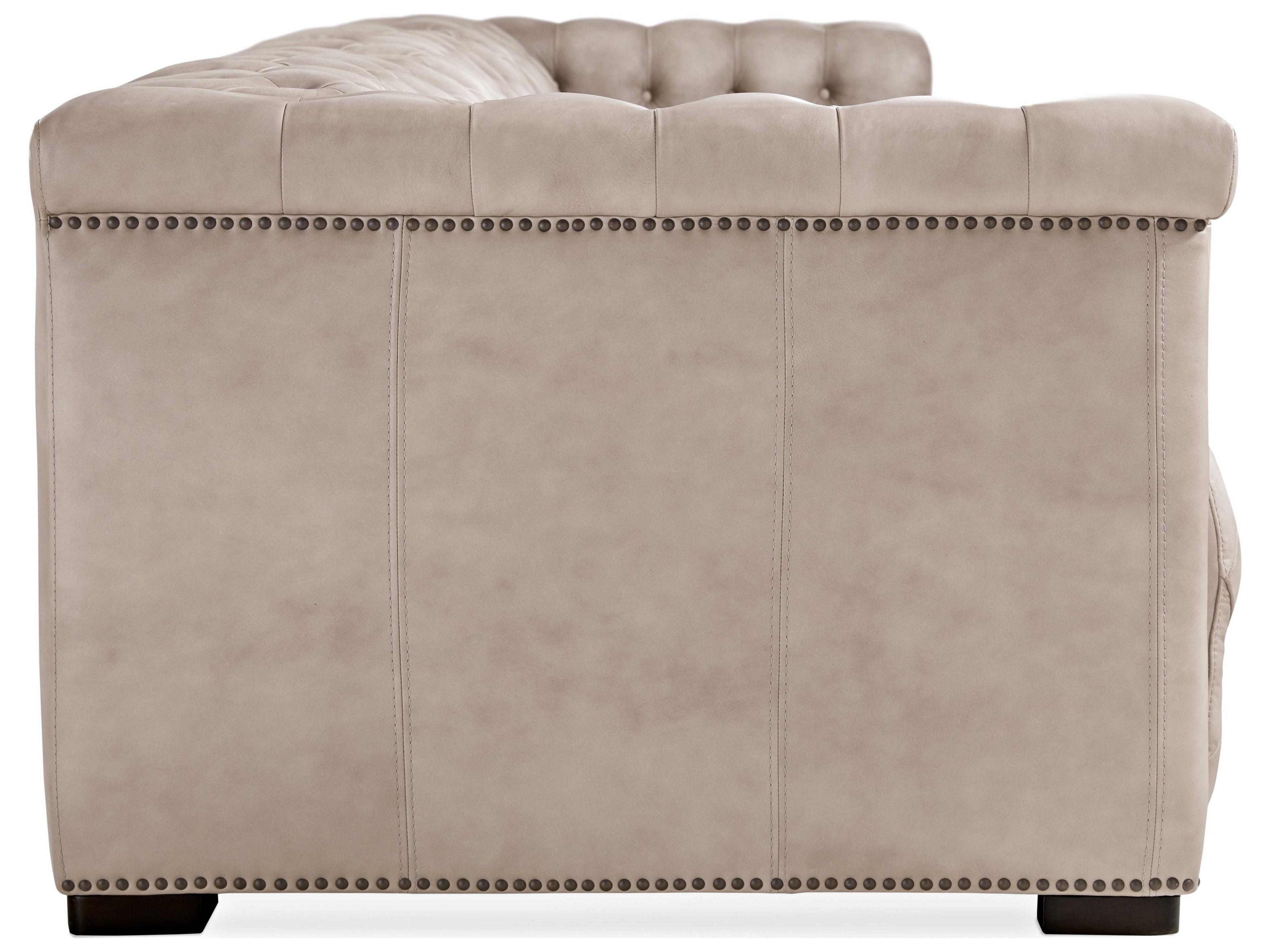 Luxecor Heritage Grandier Power Recliner Tufted Giovanni Taupe Dark Wood Beige Leather Sofa with Headrest