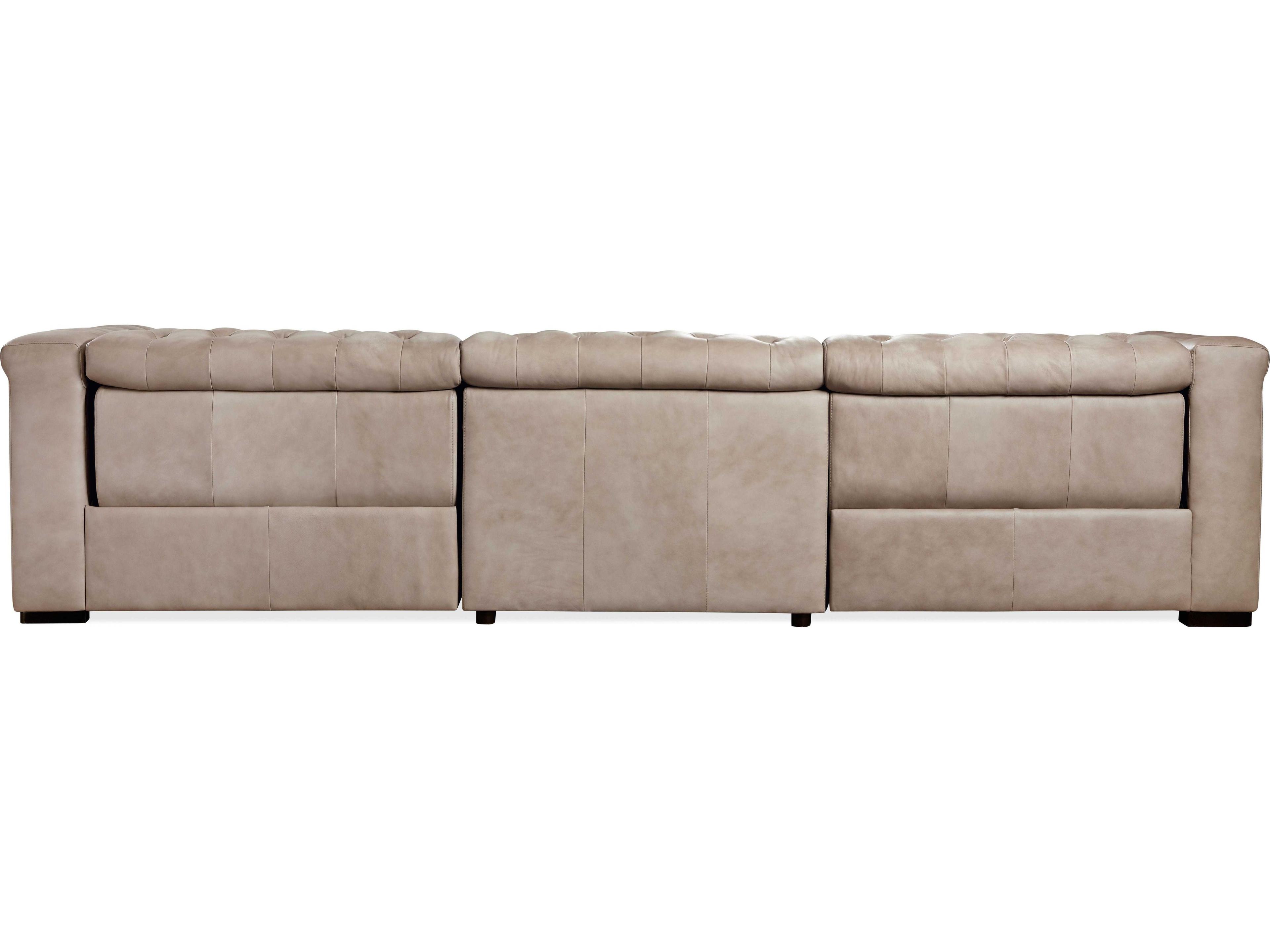 Luxecor Heritage Grandier Power Recliner Tufted Giovanni Taupe Dark Wood Beige Leather Sofa with Headrest