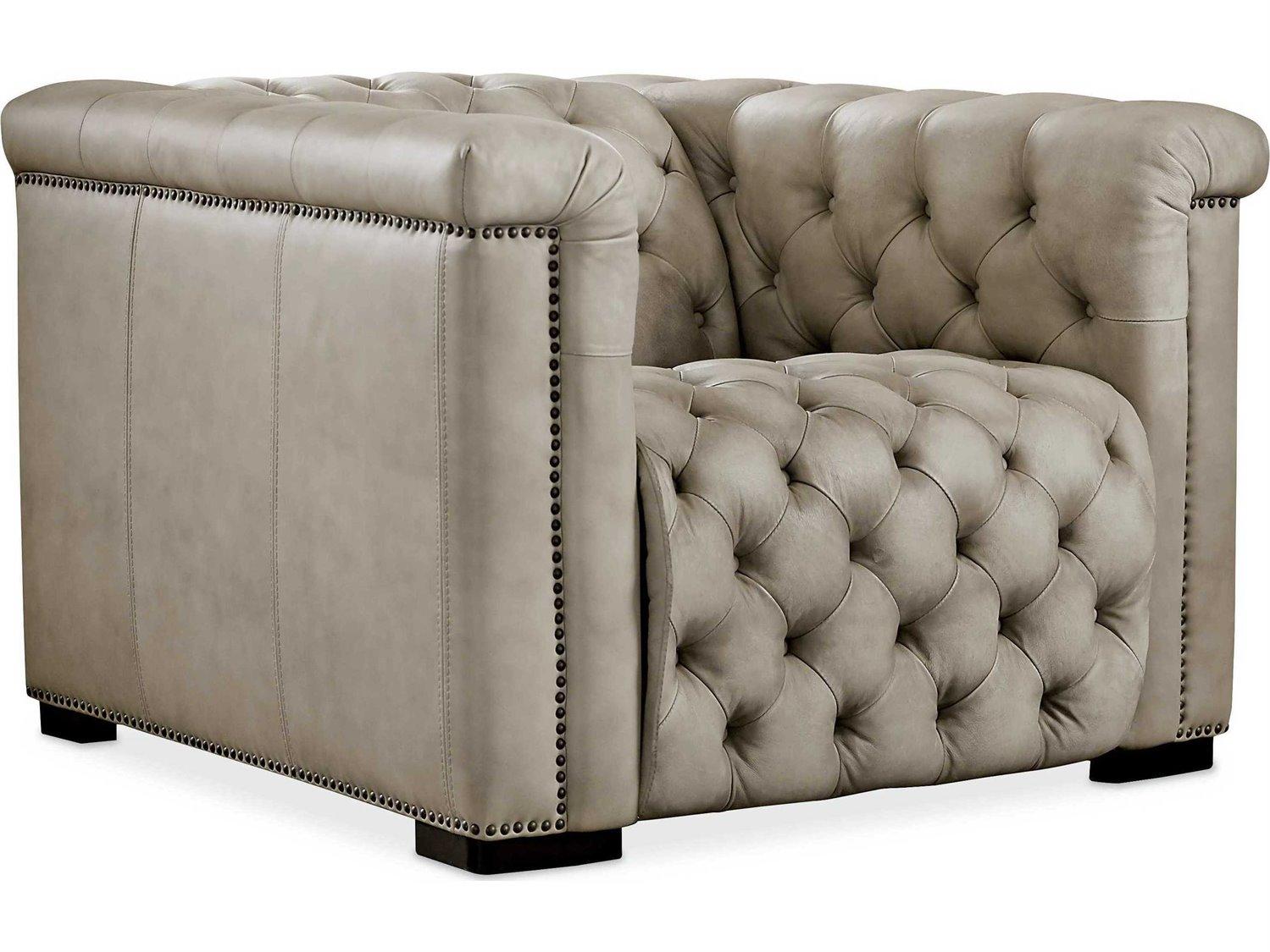 Hooker Furniture Savion Grandier Power Giovanni Taupe Dark Wood Beige Leather Tufted Recliner with Headrest