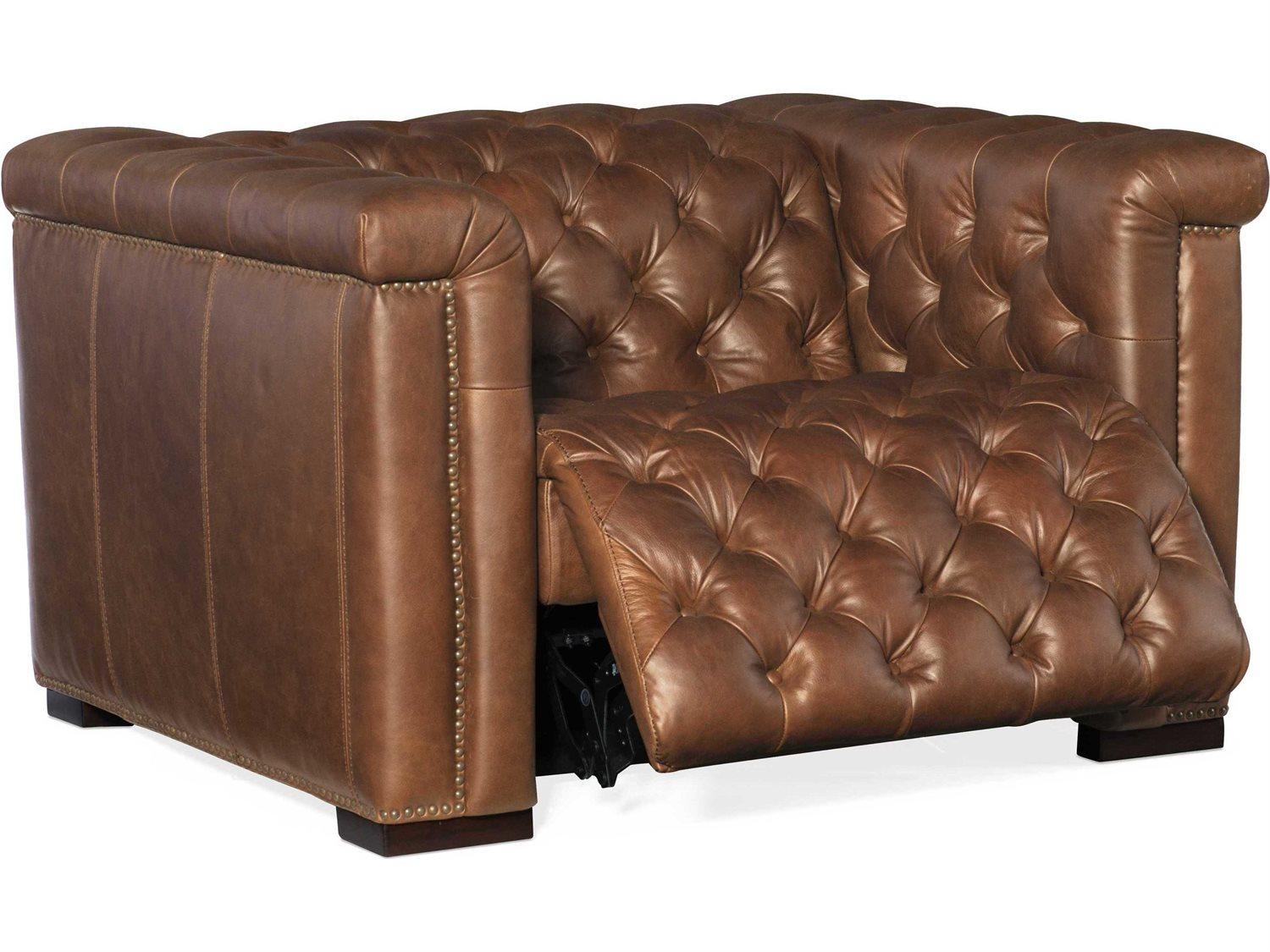 Hooker Furniture Savion Power Motion Dark Wood Brown Leather Recliner