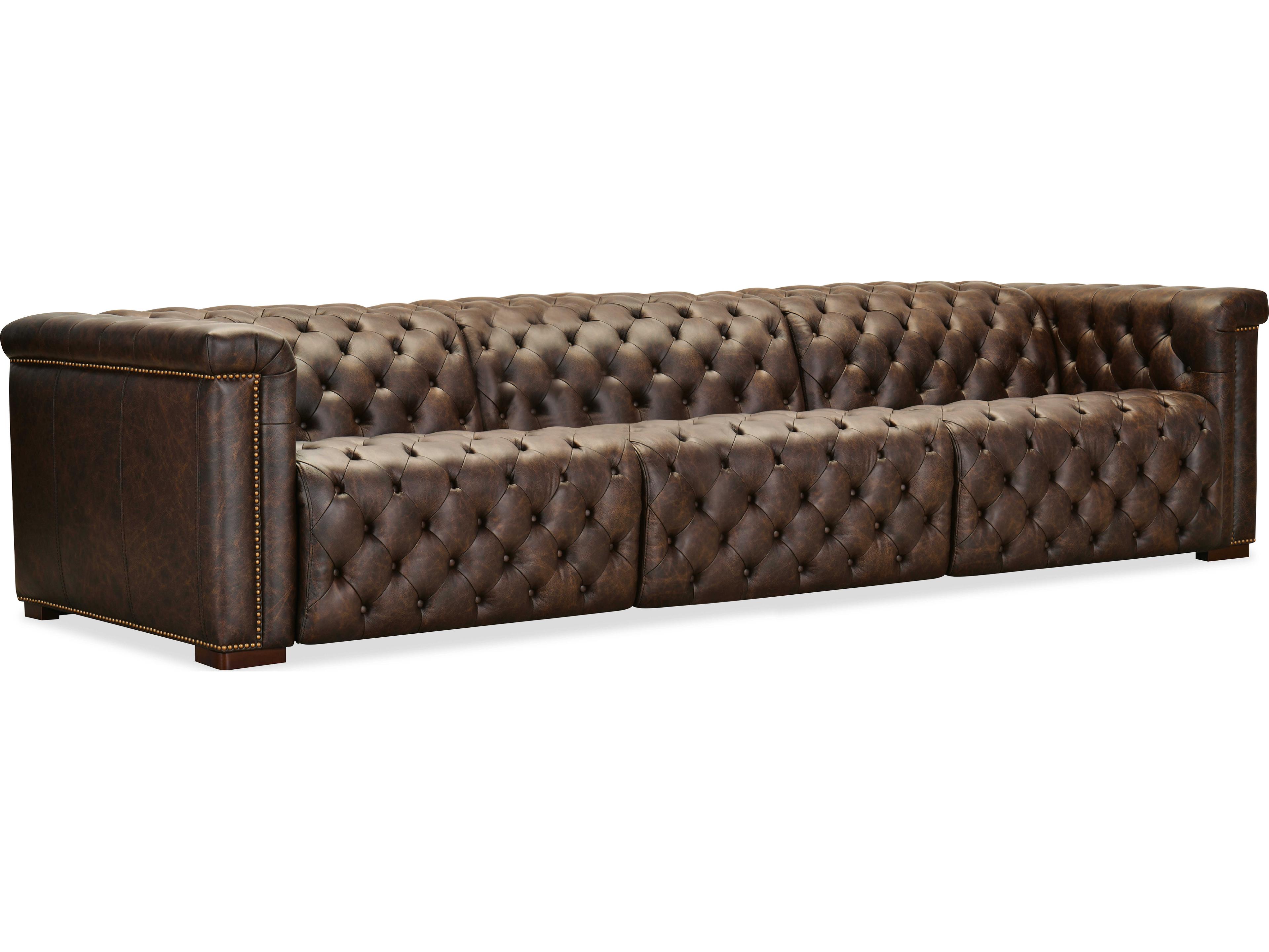 Hooker Furniture Ss Dark Wood Brown Leather Sofa