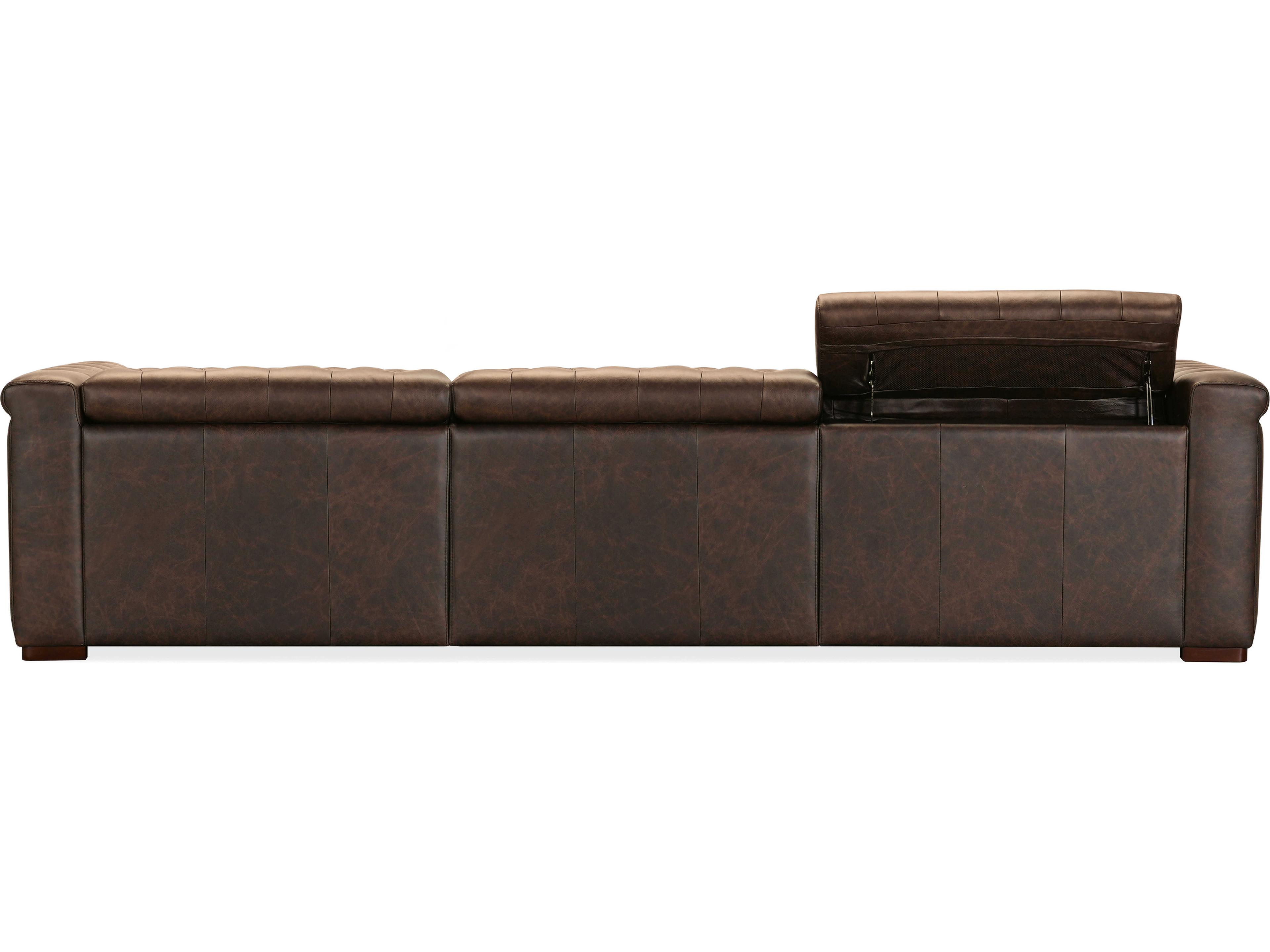 Hooker Furniture Ss Dark Wood Brown Leather Sofa