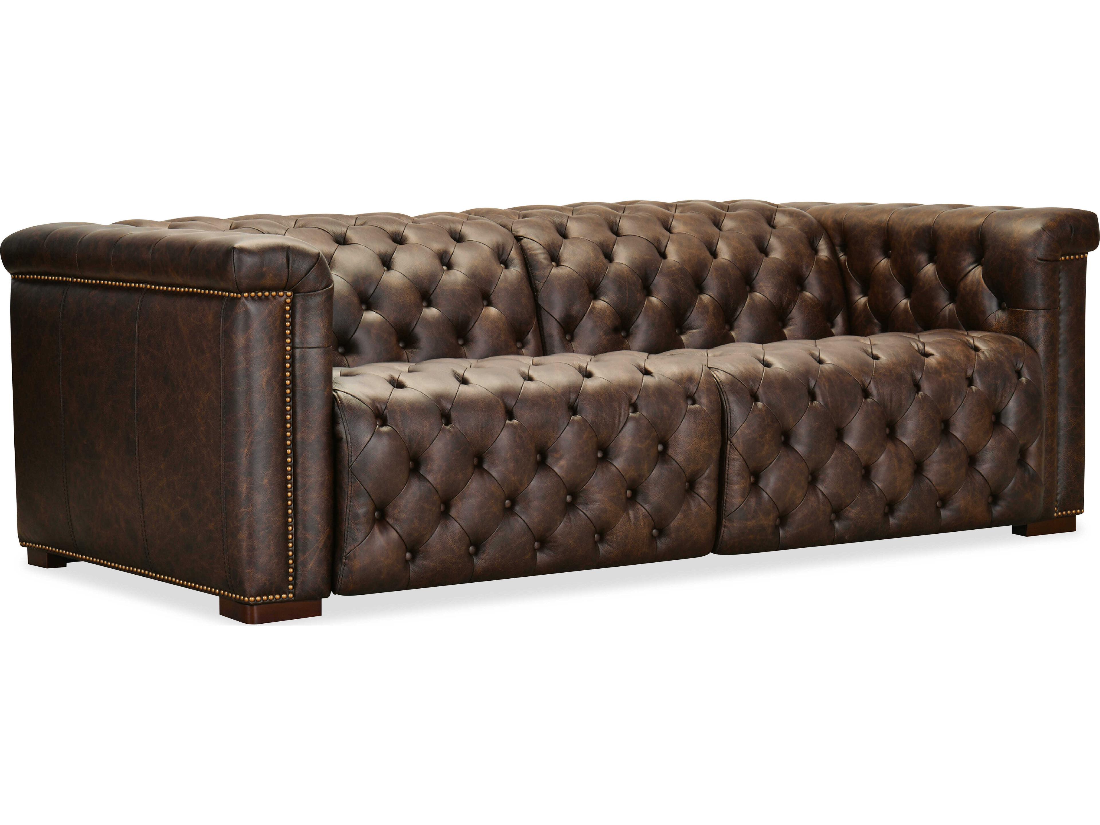 Hooker Furniture Ss Dark Wood Brown Leather Sofa