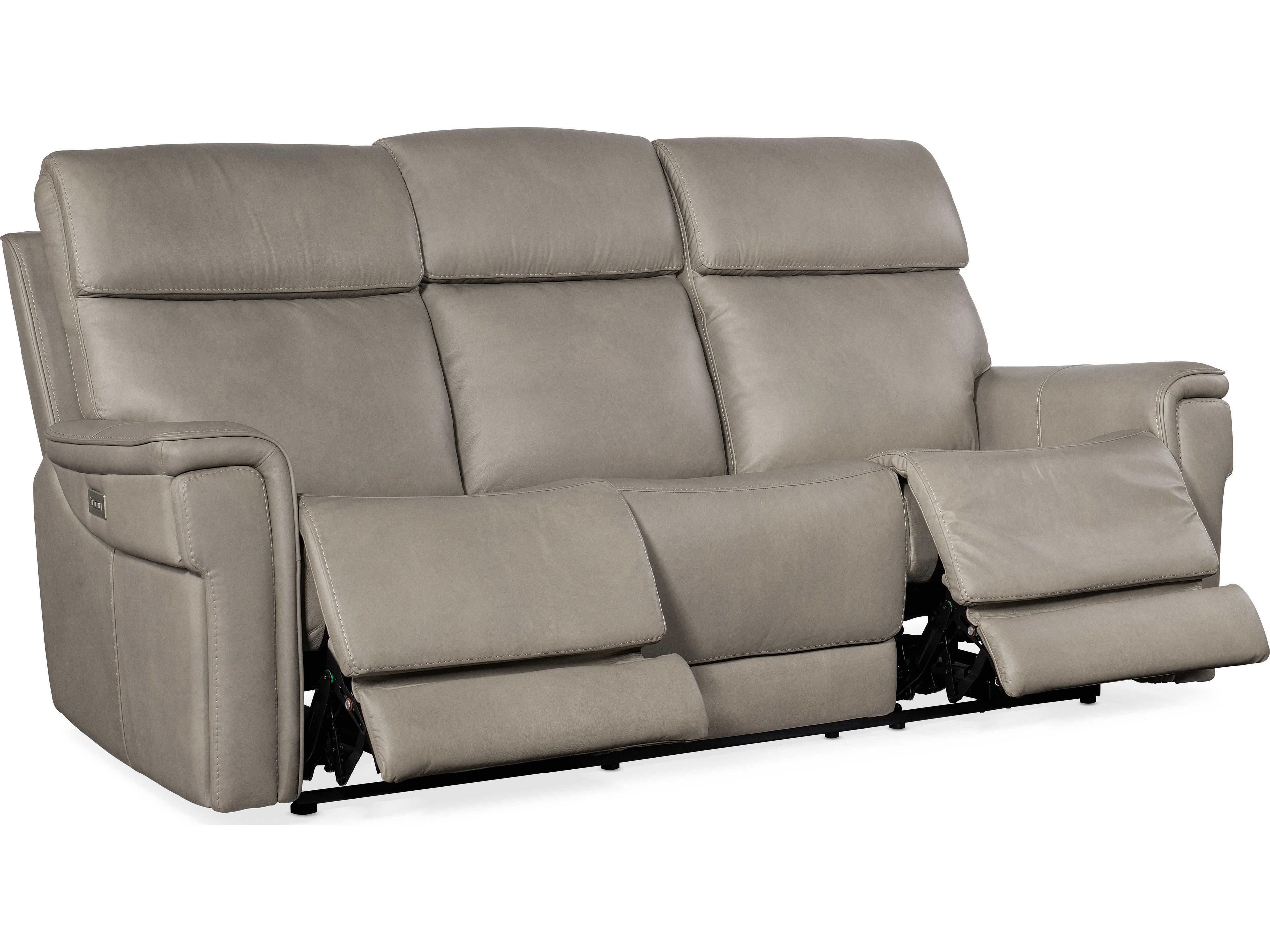 Hooker Furniture Lyra Zero Gravity Power Sahara Ash Gray Leather Sofa with Headrest