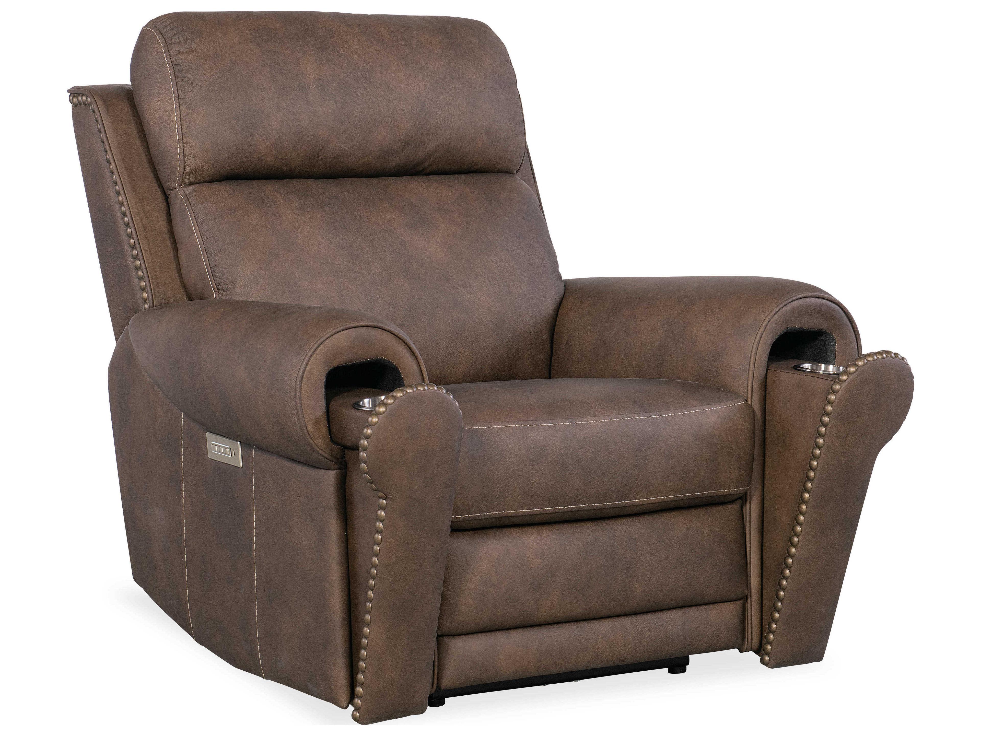 Hooker Furniture Duncan Power Kalahari Bark Brown Leather Recliner with Headrest & Lumbar