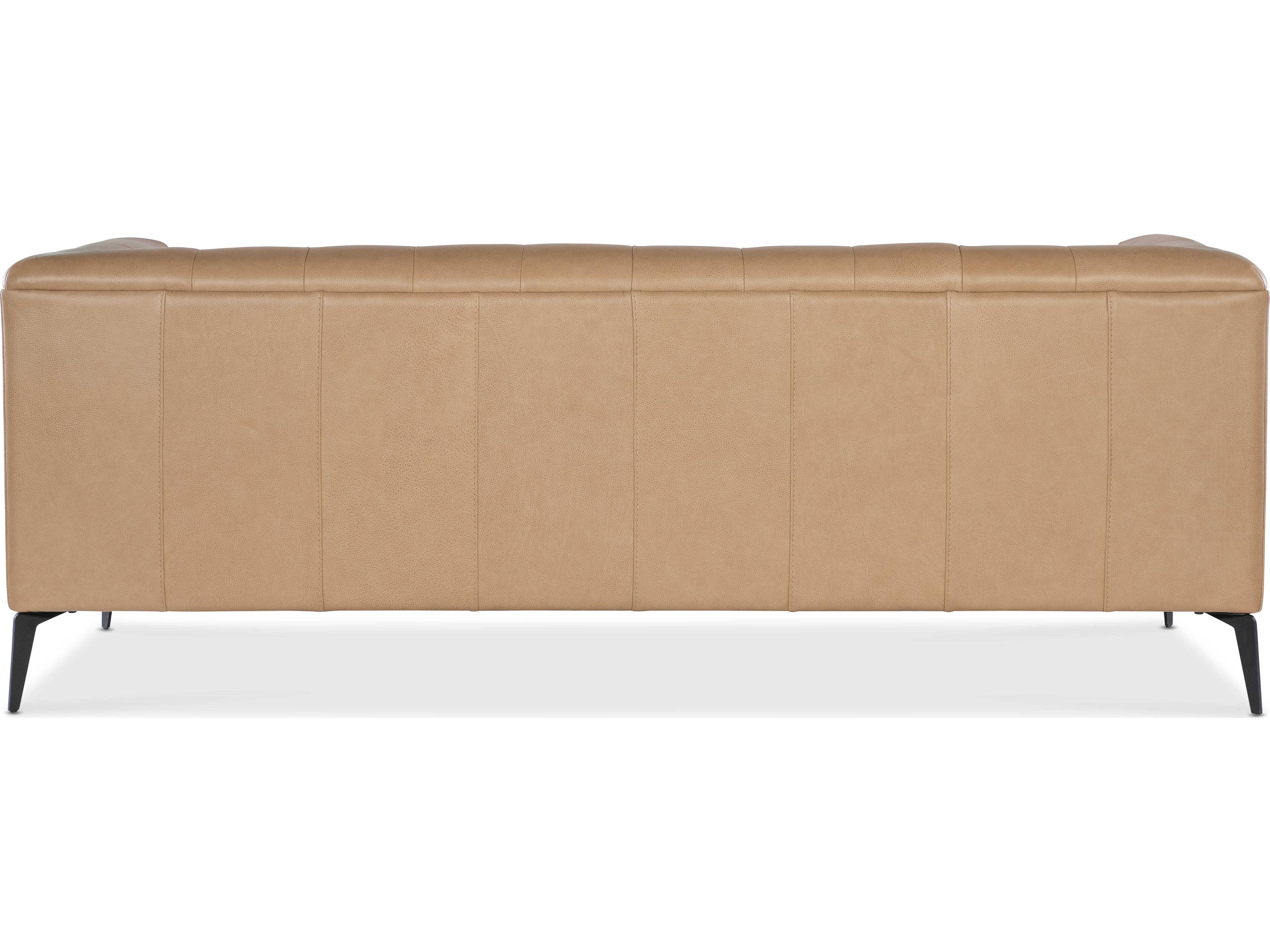 Hooker Furniture Ss Tall Matte Black Metal Tapered Legs Brown Leather Sofa