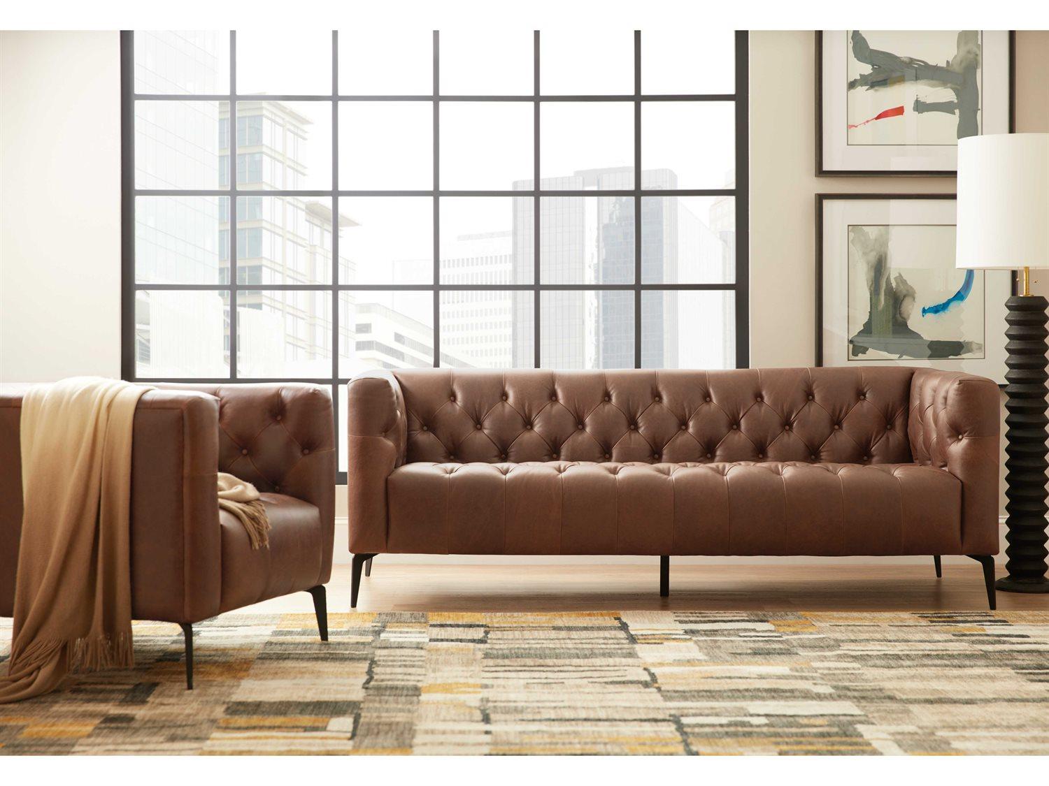 Luxecor Nicolla Tufted Saddlebag Lodge Black Brown Leather Sofa