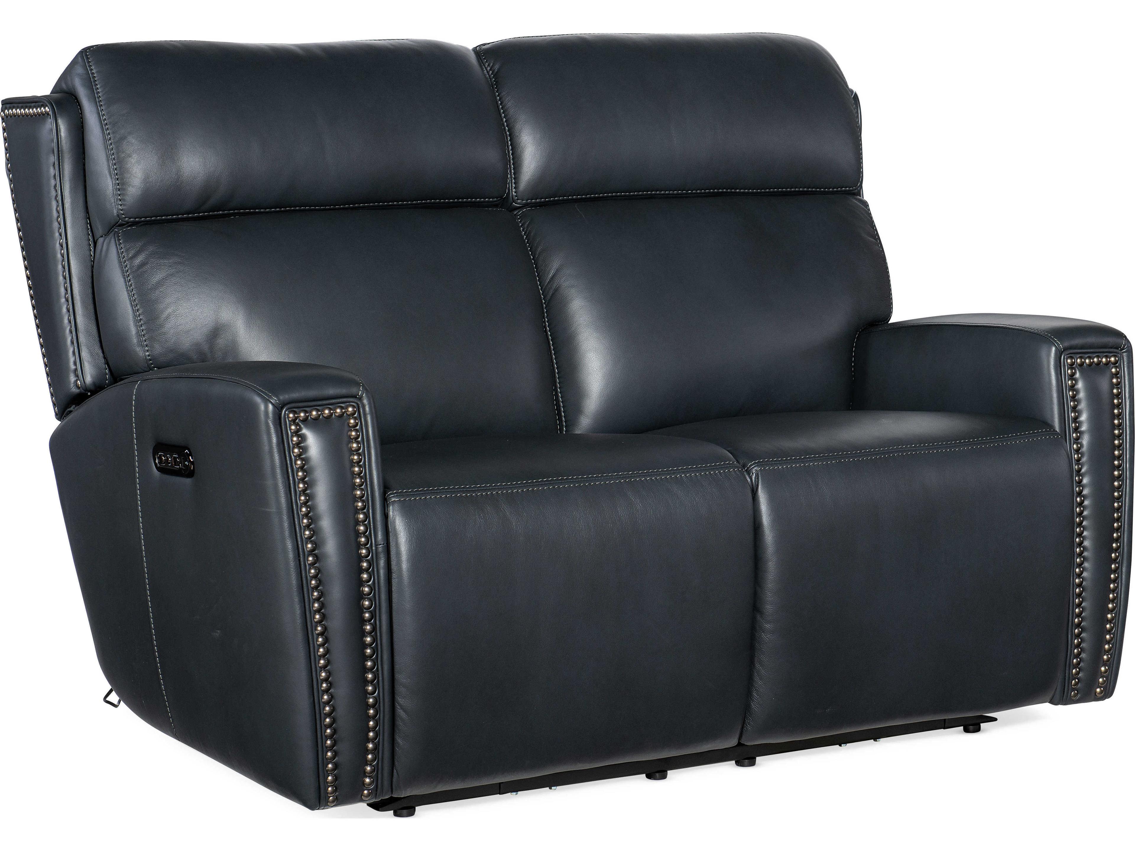 Hooker Furniture Ruthe Zero Gravity Power Recline Salvo Denim Black Leather Loveseat with Headrest