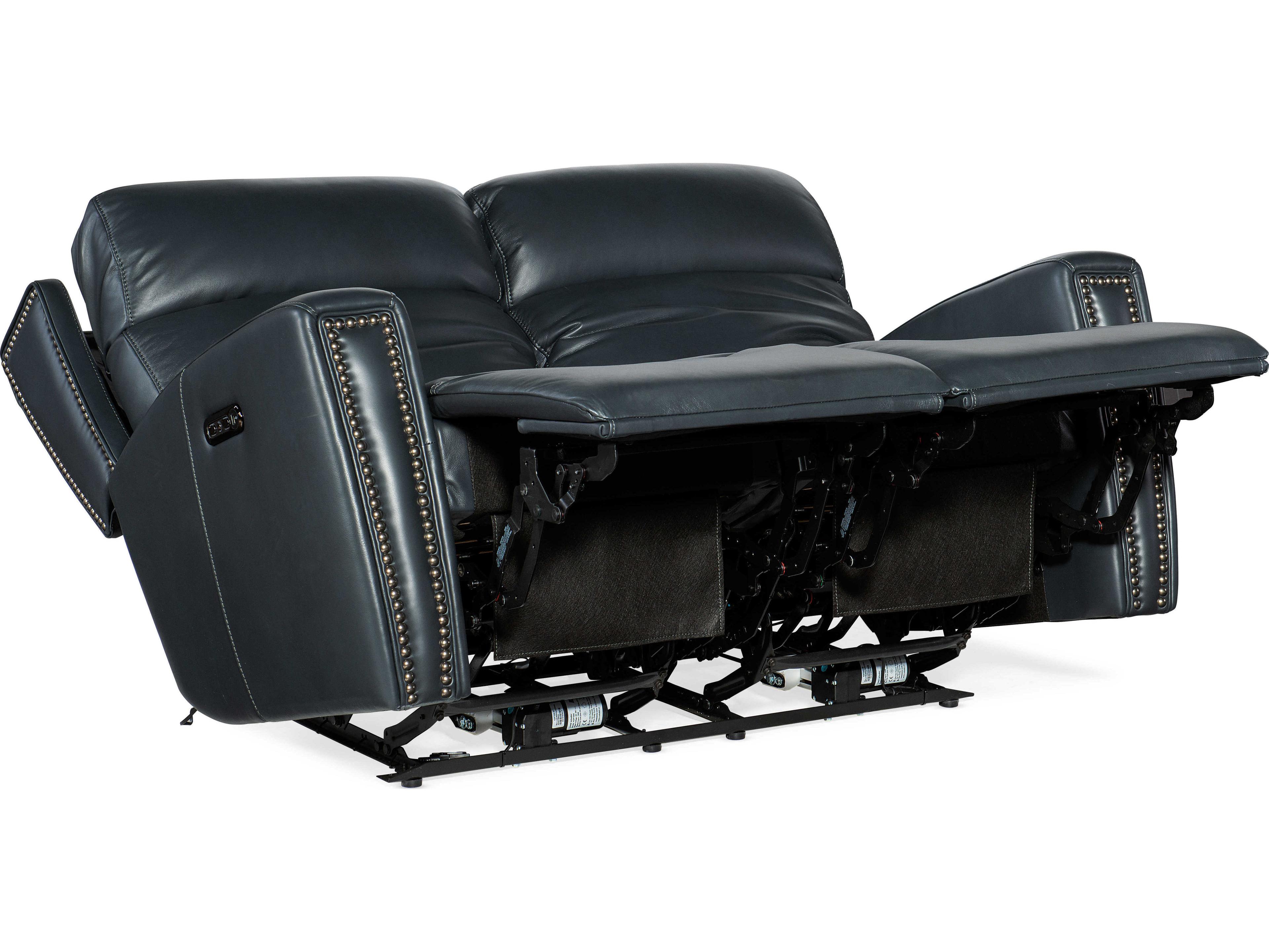 Hooker Furniture Ruthe Zero Gravity Power Recline Salvo Denim Black Leather Loveseat with Headrest