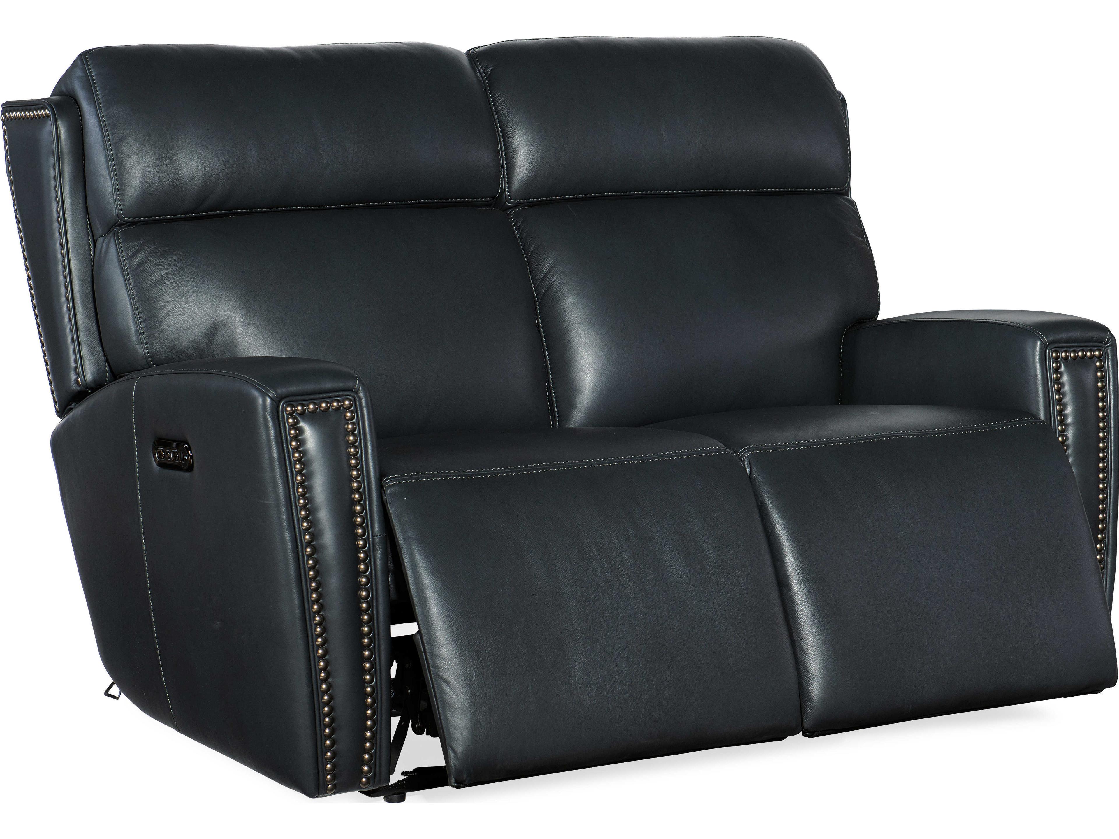 Hooker Furniture Ruthe Zero Gravity Power Recline Salvo Denim Black Leather Loveseat with Headrest