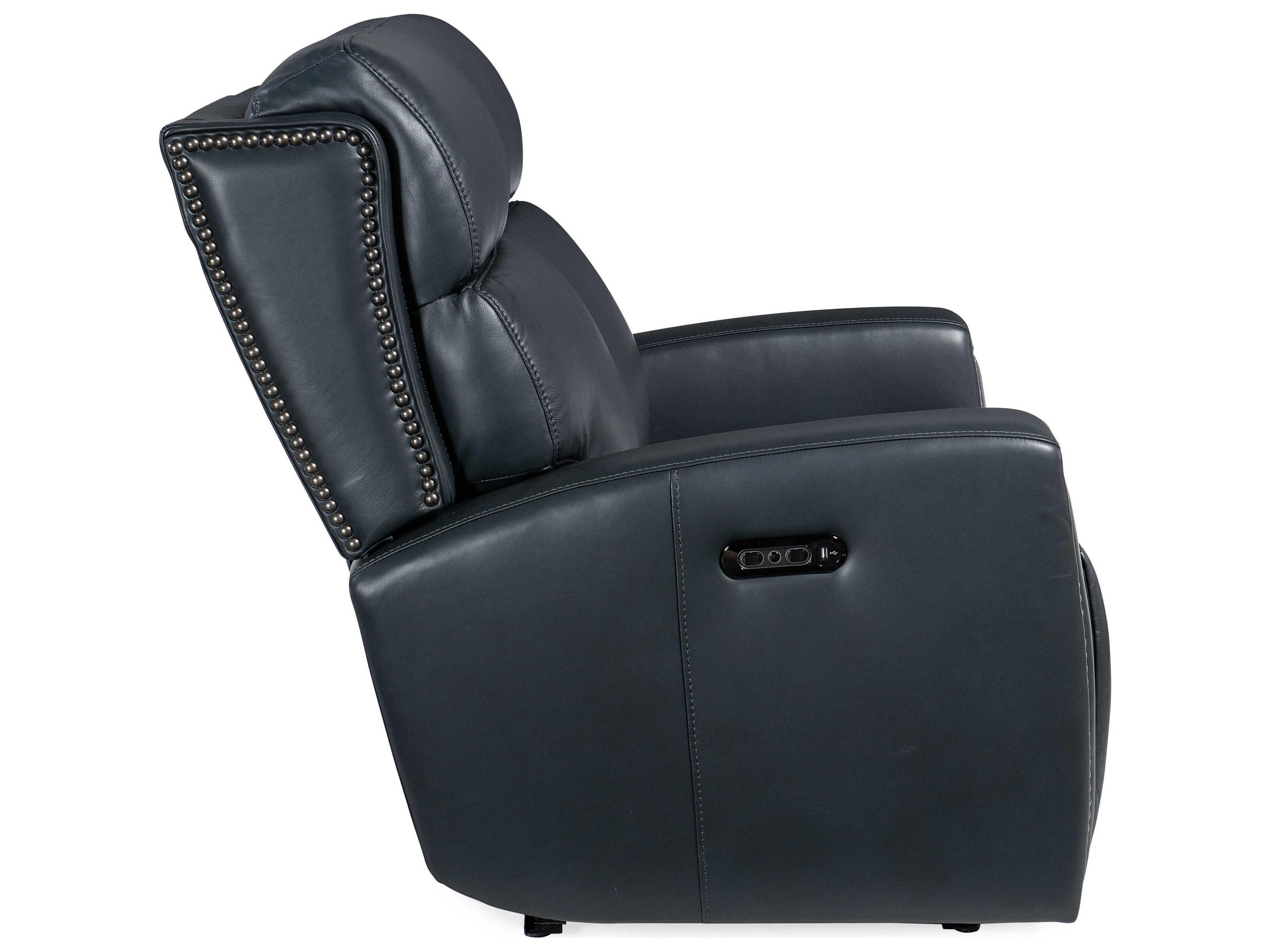 Hooker Furniture Ruthe Zero Gravity Power Recline Salvo Denim Black Leather Loveseat with Headrest