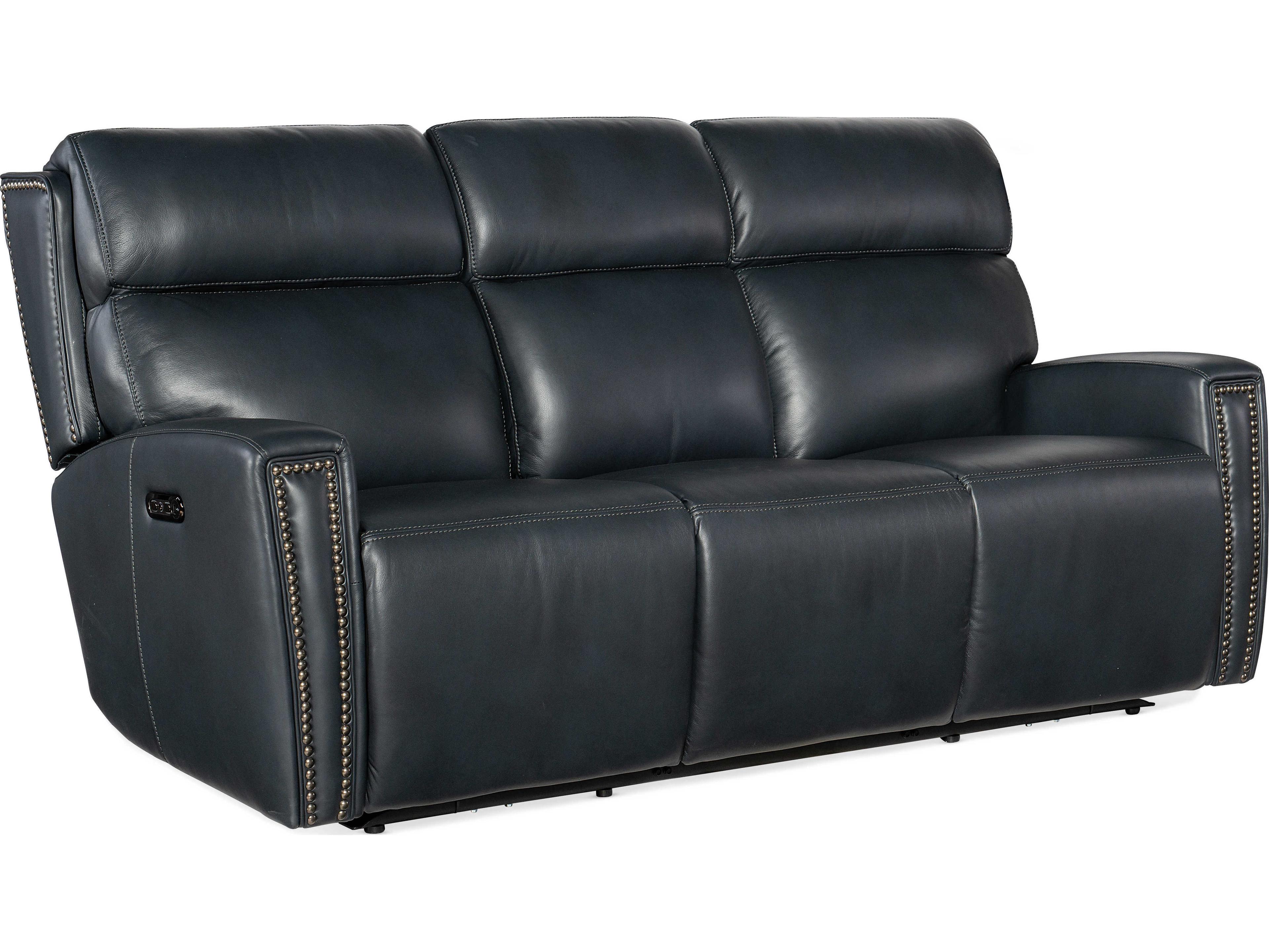 Luxecor Ruthe Zero Gravity Power Recline Salvo Denim Black Leather Sofa with Headrest & Hidden Console