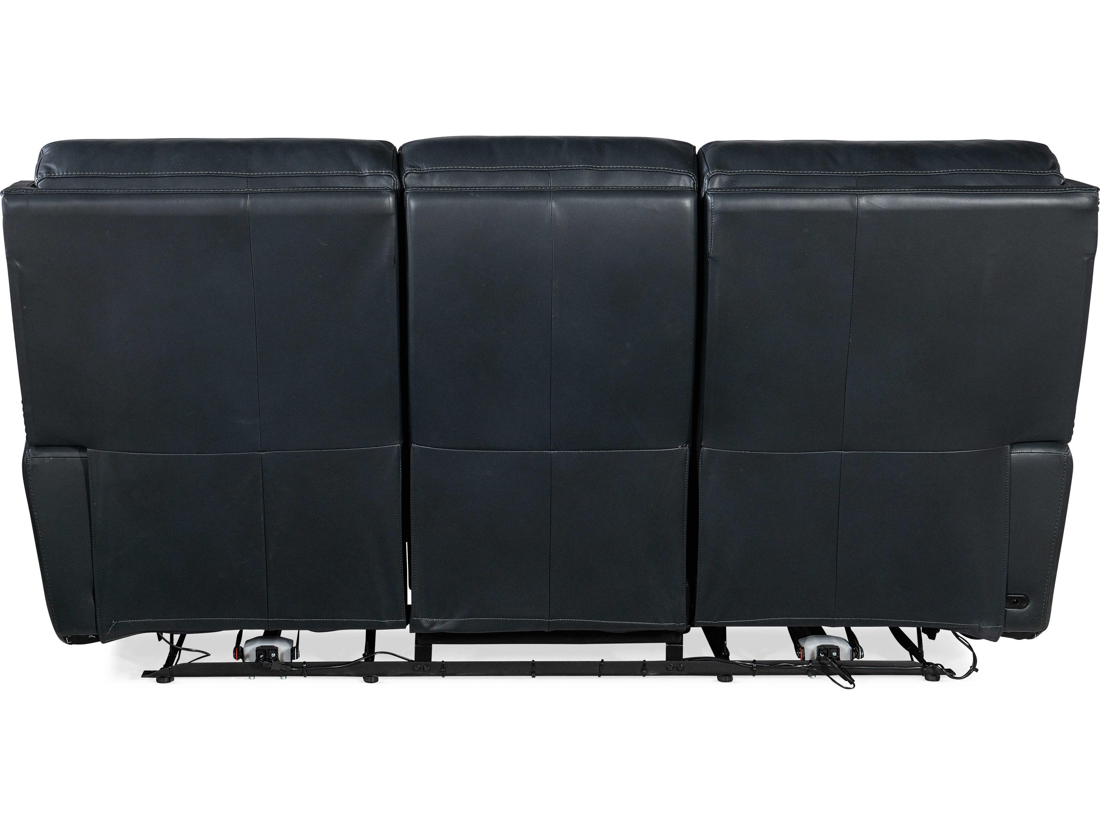 Luxecor Ruthe Zero Gravity Power Recline Salvo Denim Black Leather Sofa with Headrest & Hidden Console