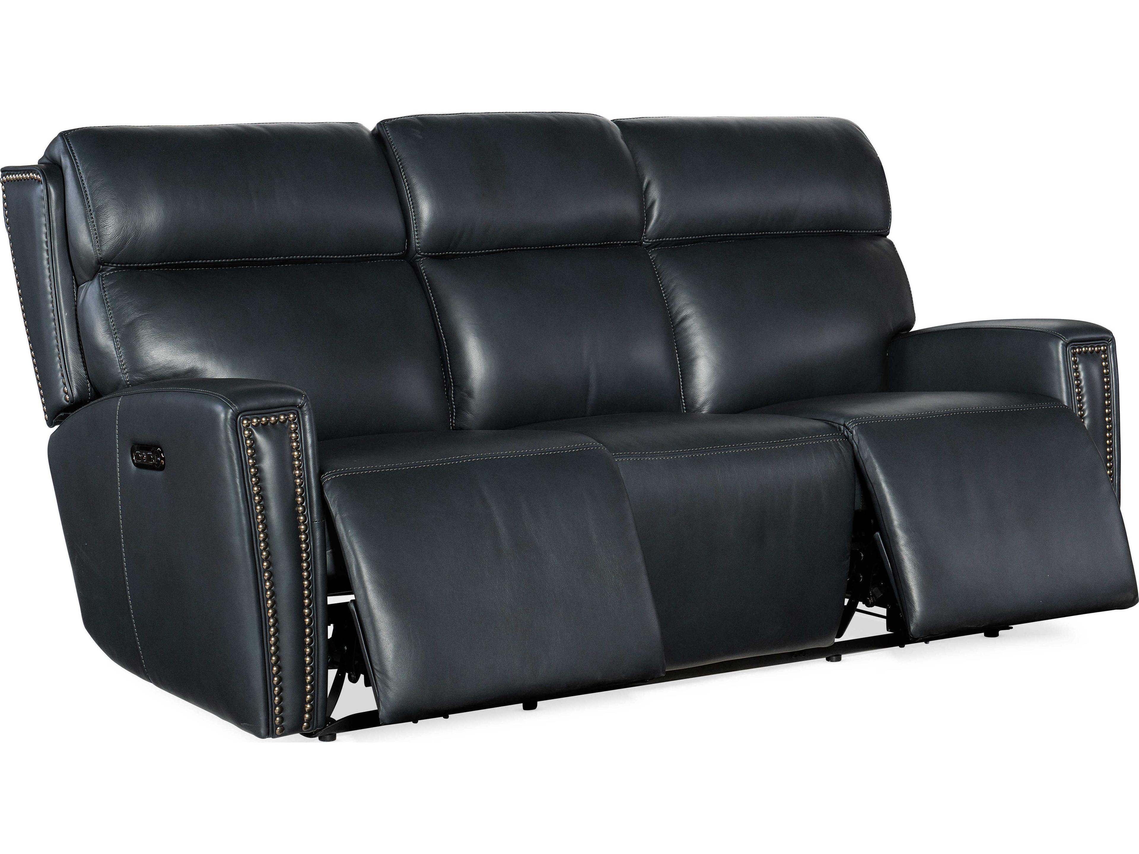 Luxecor Ruthe Zero Gravity Power Recline Salvo Denim Black Leather Sofa with Headrest & Hidden Console