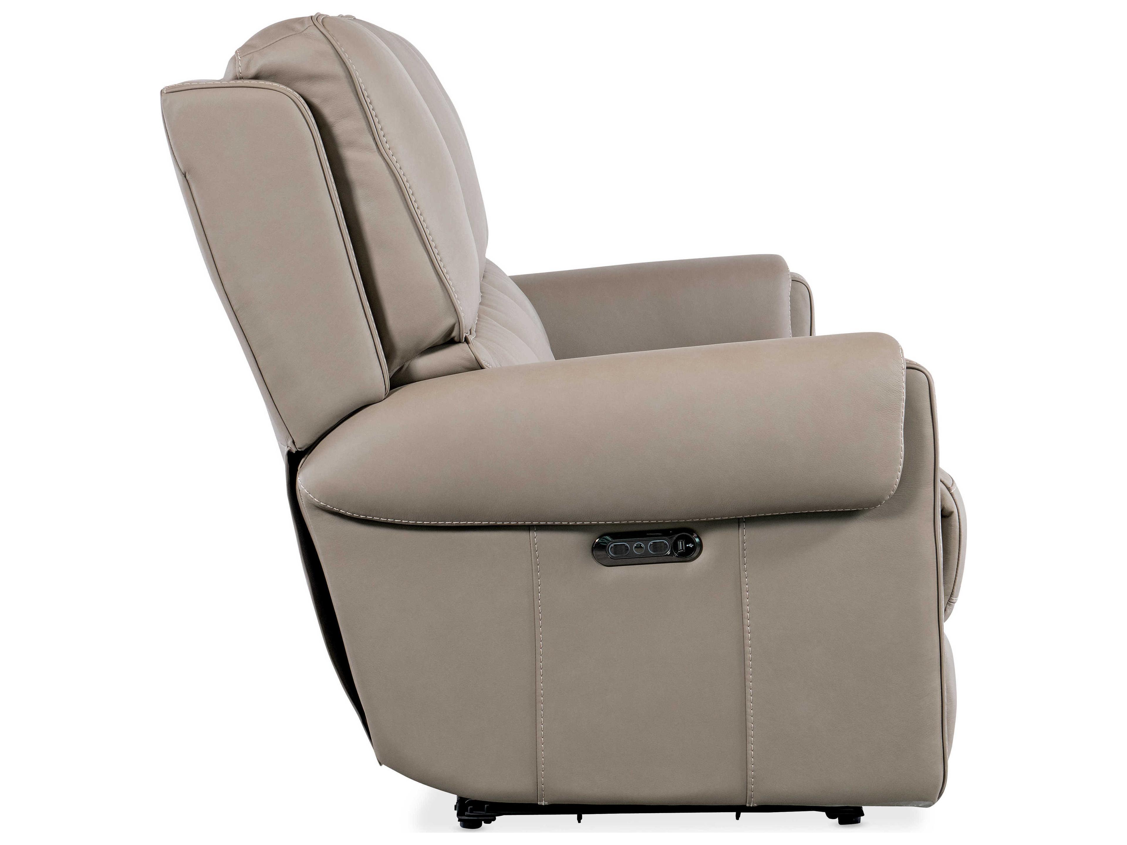 Hooker Furniture Somers Power Dark Taupe Gray Leather Sofa with Headrest