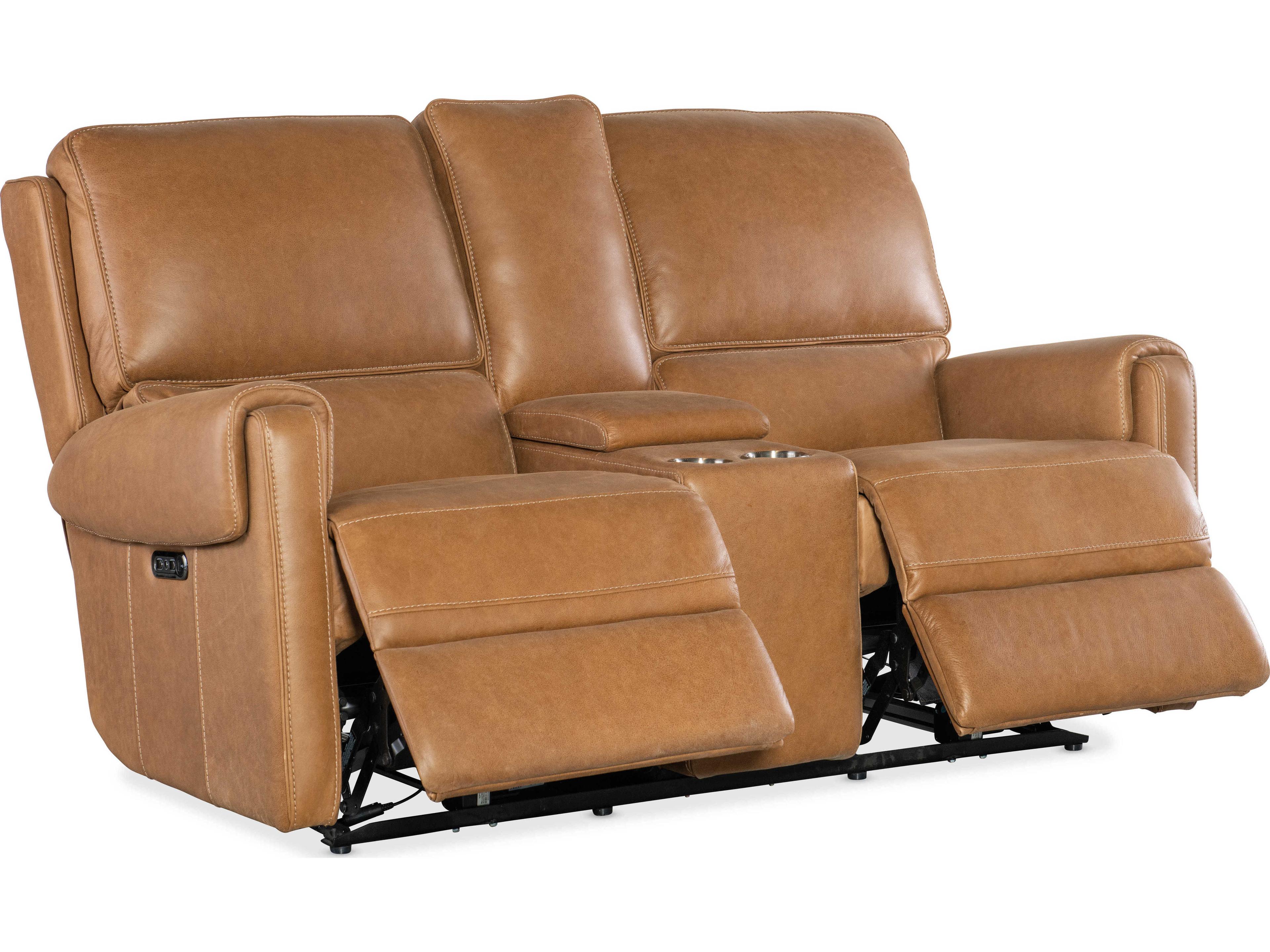 Hooker Furniture Somers Power Console Denver Coffee Brown Leather Loveseat